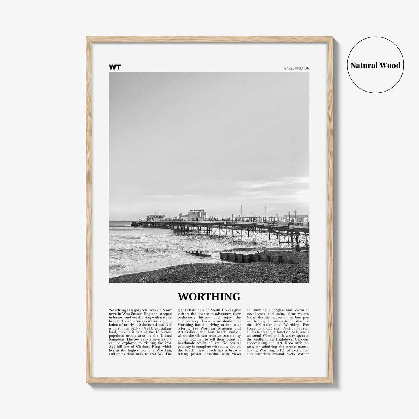 Worthing Print Black and White, Worthing Wall Art, Worthing Poster, Worthing Photo, Worthing Wall Décor, England, UK, United Kingdom