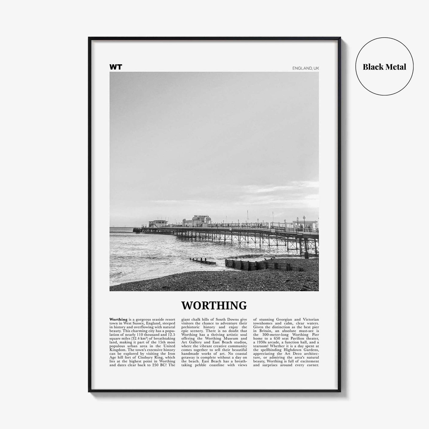 Worthing Print Black and White, Worthing Wall Art, Worthing Poster, Worthing Photo, Worthing Wall Décor, England, UK, United Kingdom