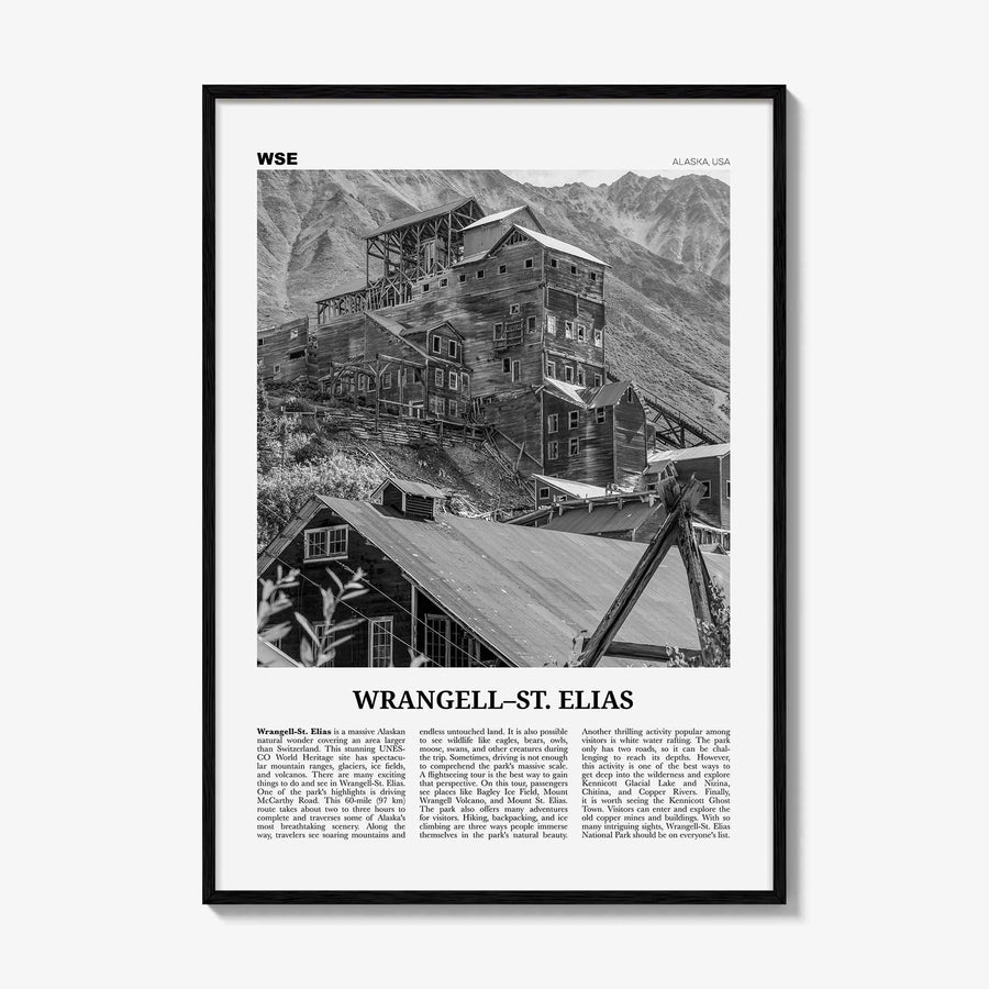 Wrangell St Elias National Park Print Black and White, Wrangell–St. Elias Wall Art, Wrangell–St. Elias Poster, Alaska, USA