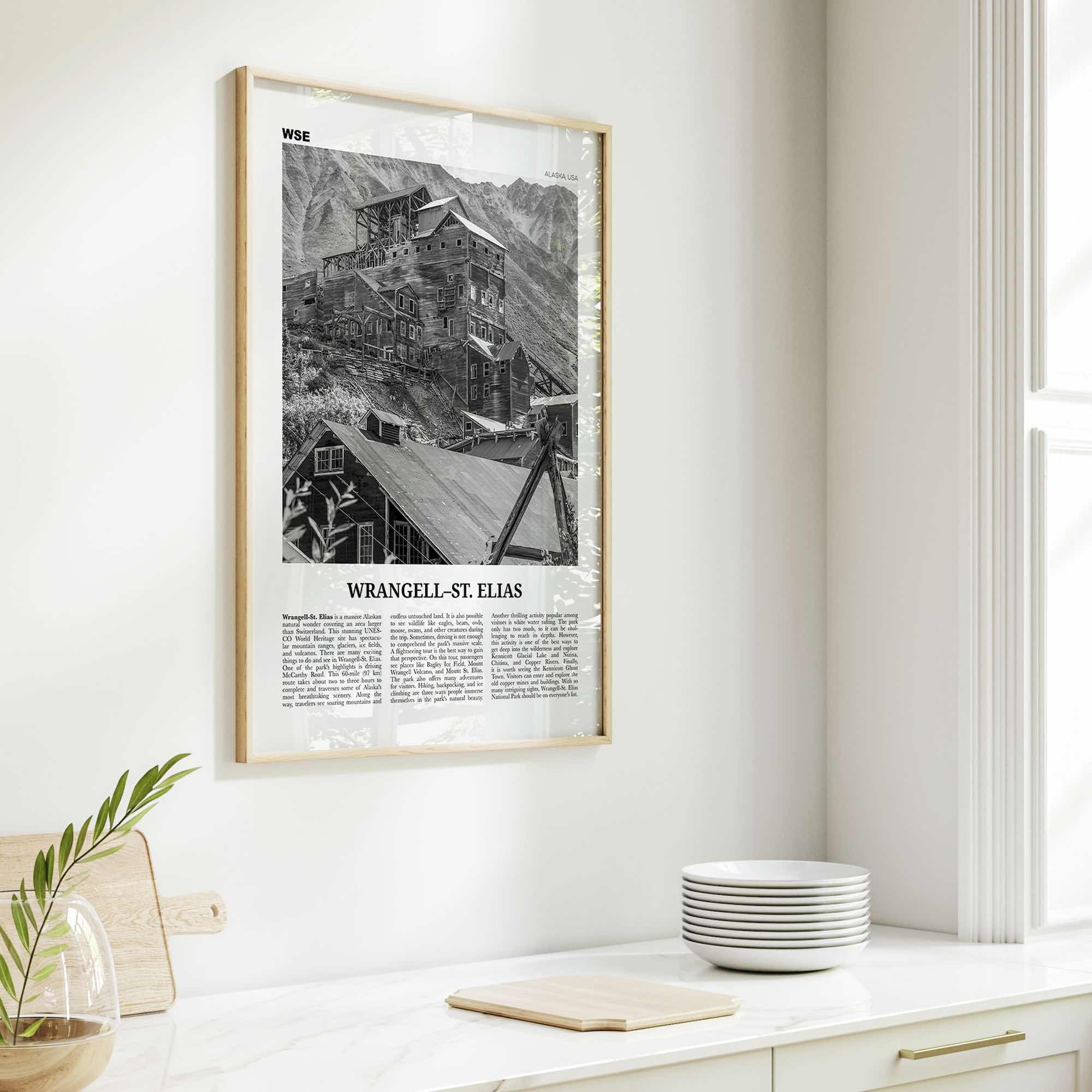 Wrangell St Elias National Park Print Black and White, Wrangell–St. Elias Wall Art, Wrangell–St. Elias Poster, Alaska, USA