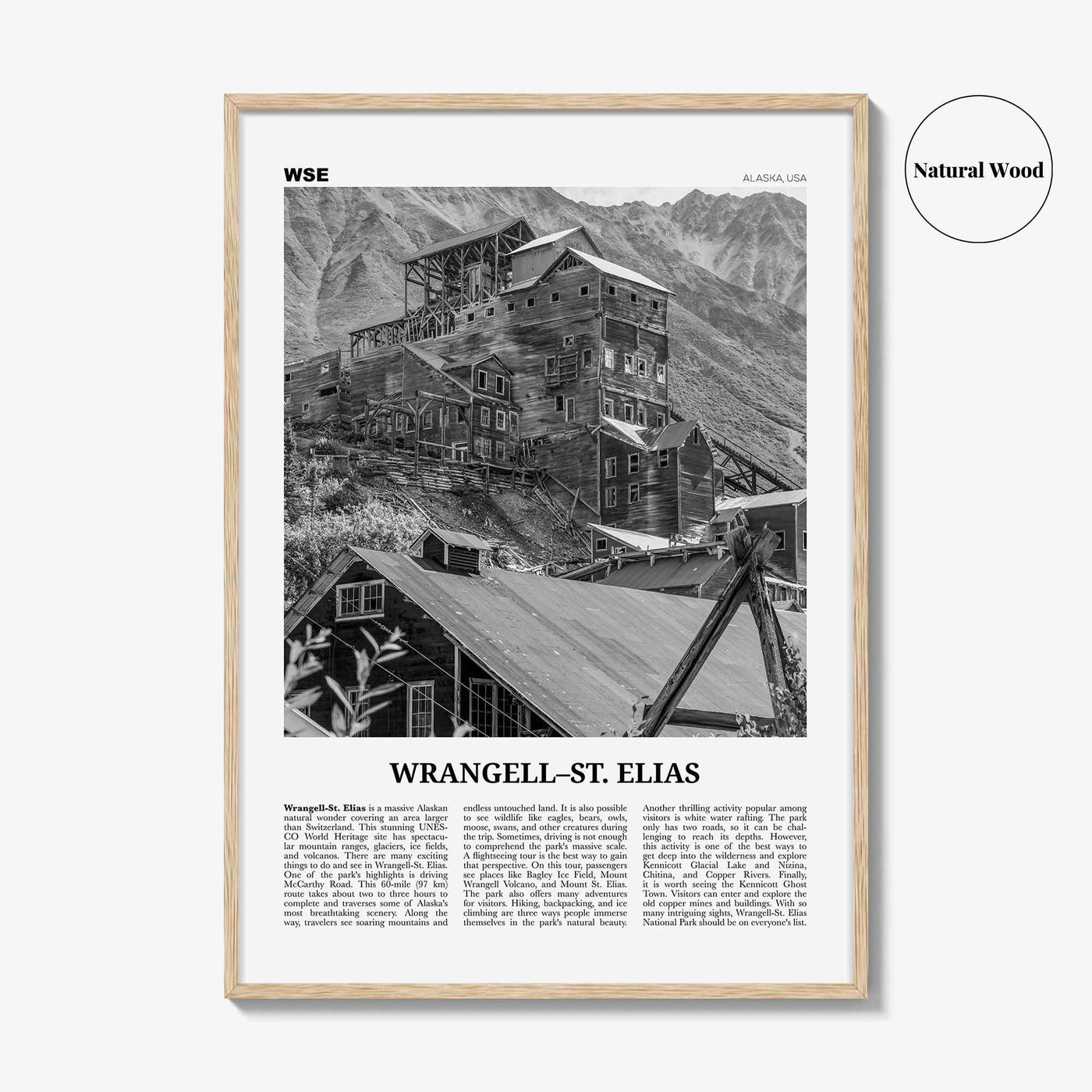 Wrangell St Elias National Park Print Black and White, Wrangell–St. Elias Wall Art, Wrangell–St. Elias Poster, Alaska, USA