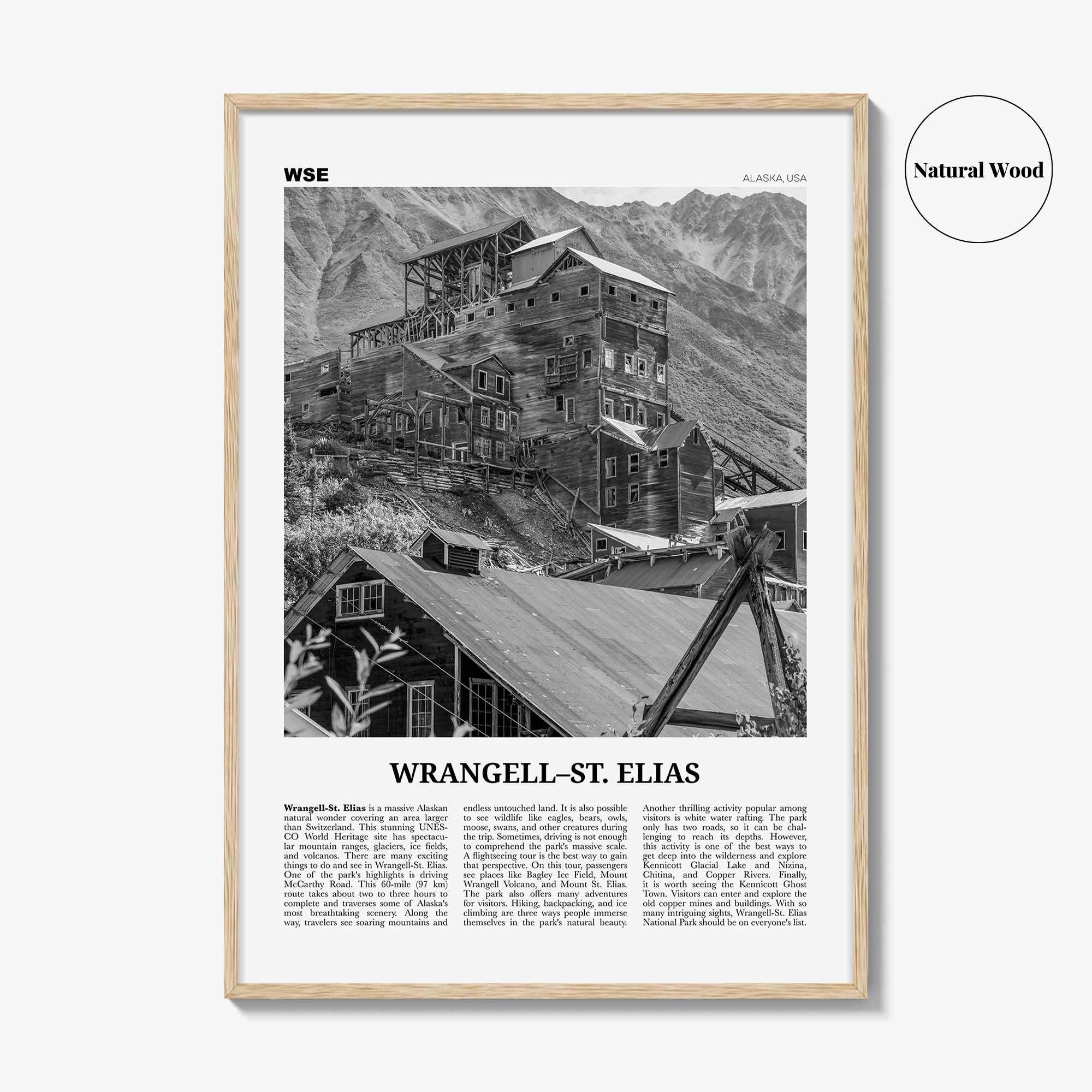 Wrangell St Elias National Park Print Black and White, Wrangell–St. Elias Wall Art, Wrangell–St. Elias Poster, Alaska, USA