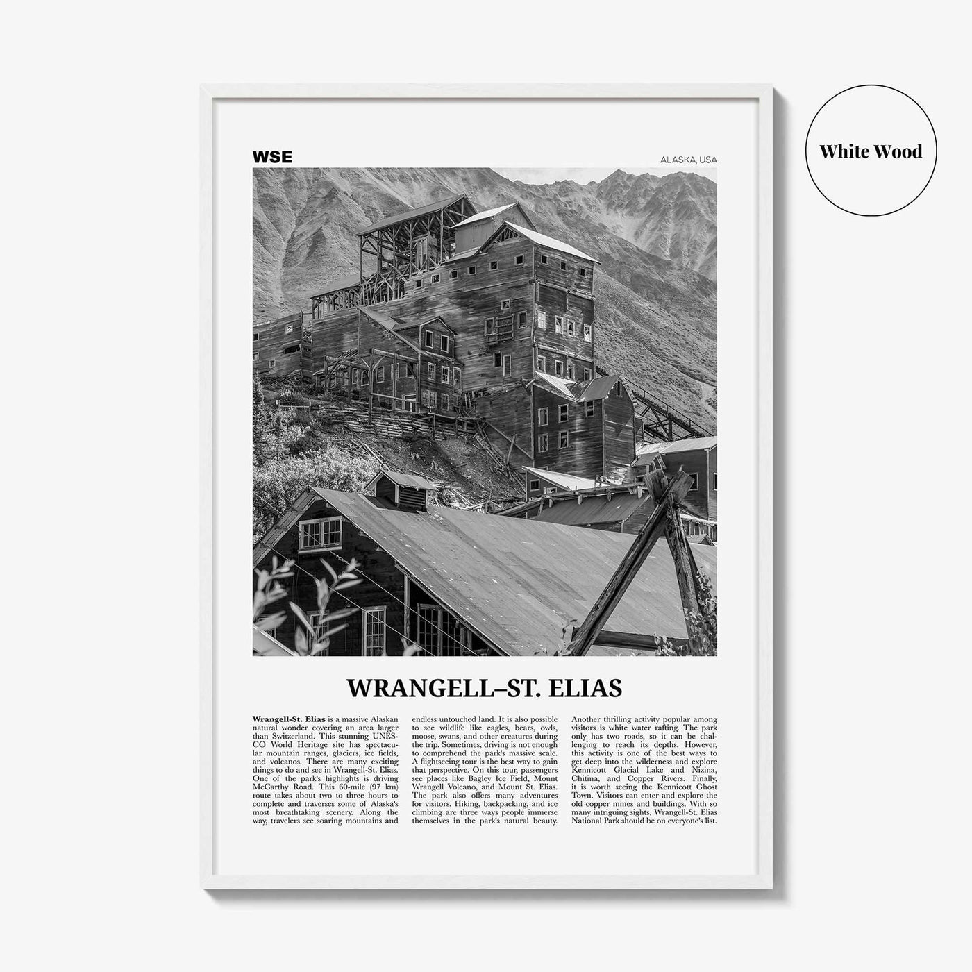 Wrangell St Elias National Park Print Black and White, Wrangell–St. Elias Wall Art, Wrangell–St. Elias Poster, Alaska, USA