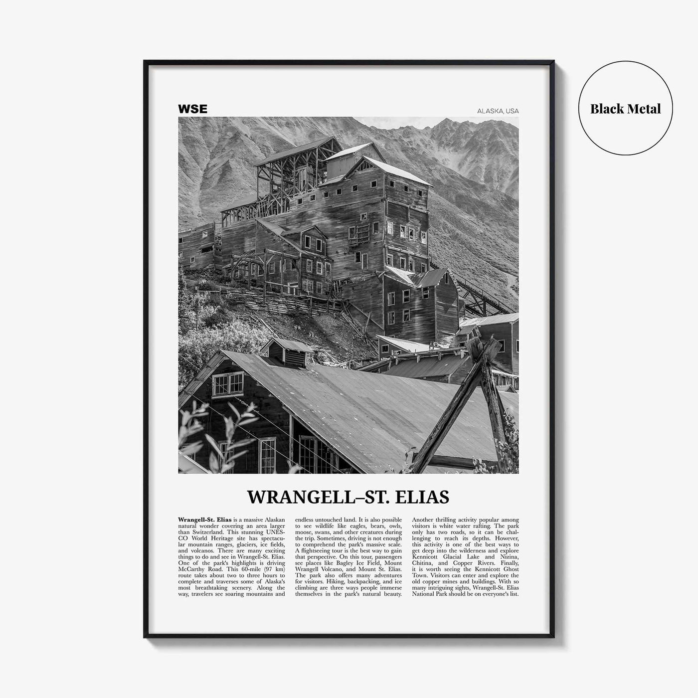 Wrangell St Elias National Park Print Black and White, Wrangell–St. Elias Wall Art, Wrangell–St. Elias Poster, Alaska, USA