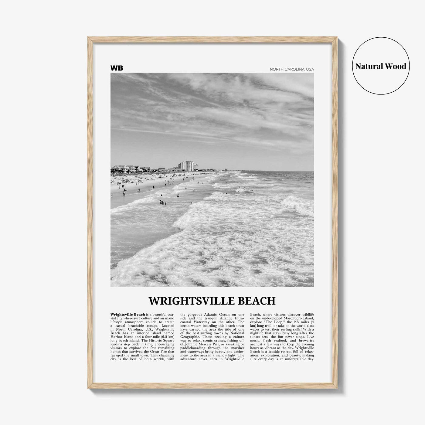Wrightsville Beach Print Black and White No 1, Wrightsville Beach Wall Art, Wrightsville Beach Poster, Wrightsville, North Carolina, USA