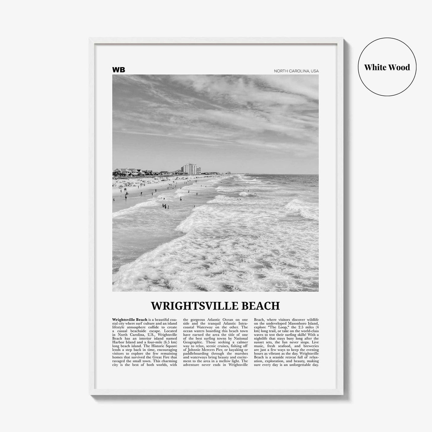 Wrightsville Beach Print Black and White No 1, Wrightsville Beach Wall Art, Wrightsville Beach Poster, Wrightsville, North Carolina, USA