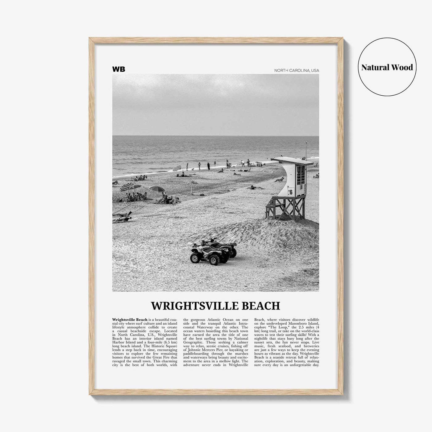 Wrightsville Beach Print Black and White No 2, Wrightsville Beach Wall Art, Wrightsville Beach Poster, Wrightsville, North Carolina USA