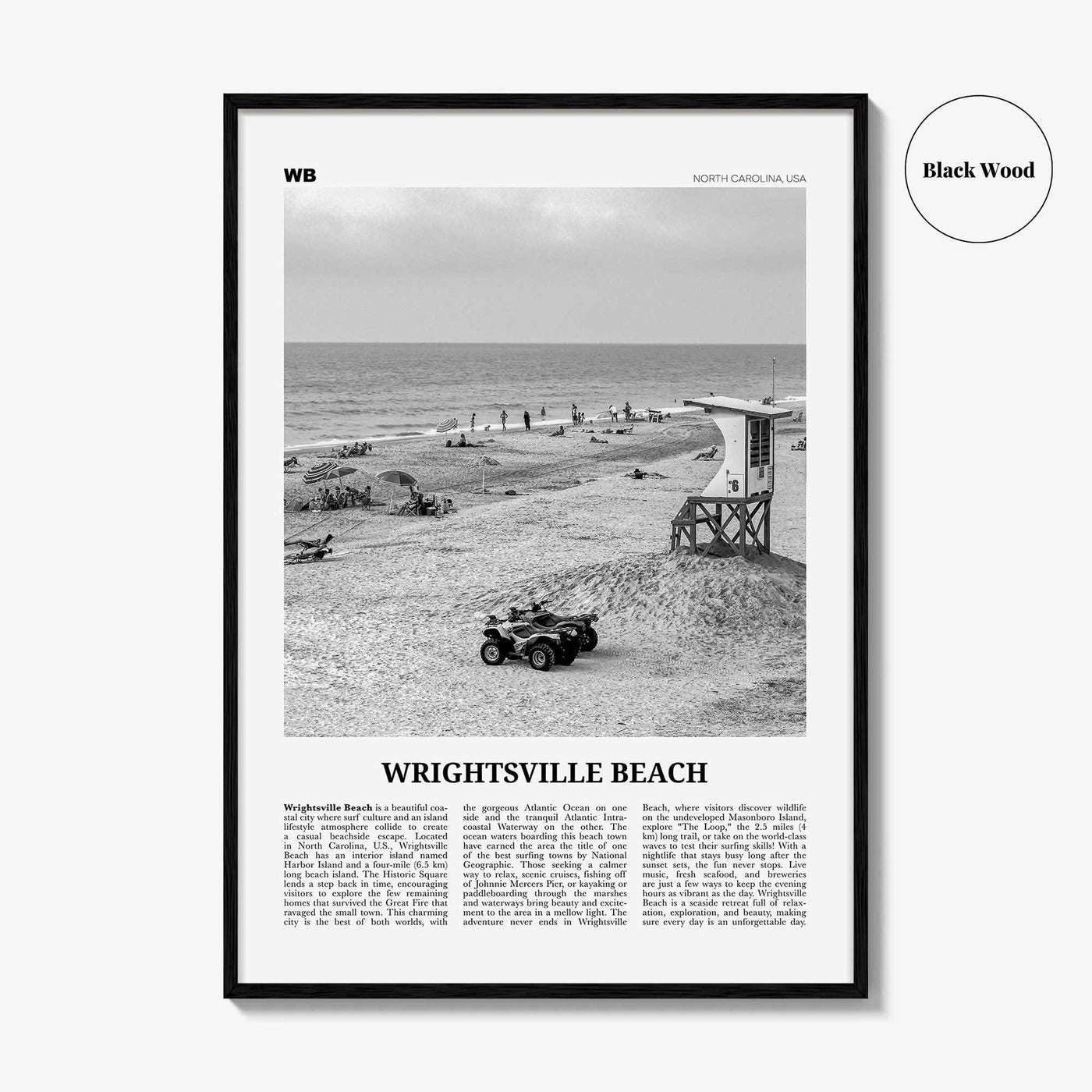 Wrightsville Beach Print Black and White No 2, Wrightsville Beach Wall Art, Wrightsville Beach Poster, Wrightsville, North Carolina USA