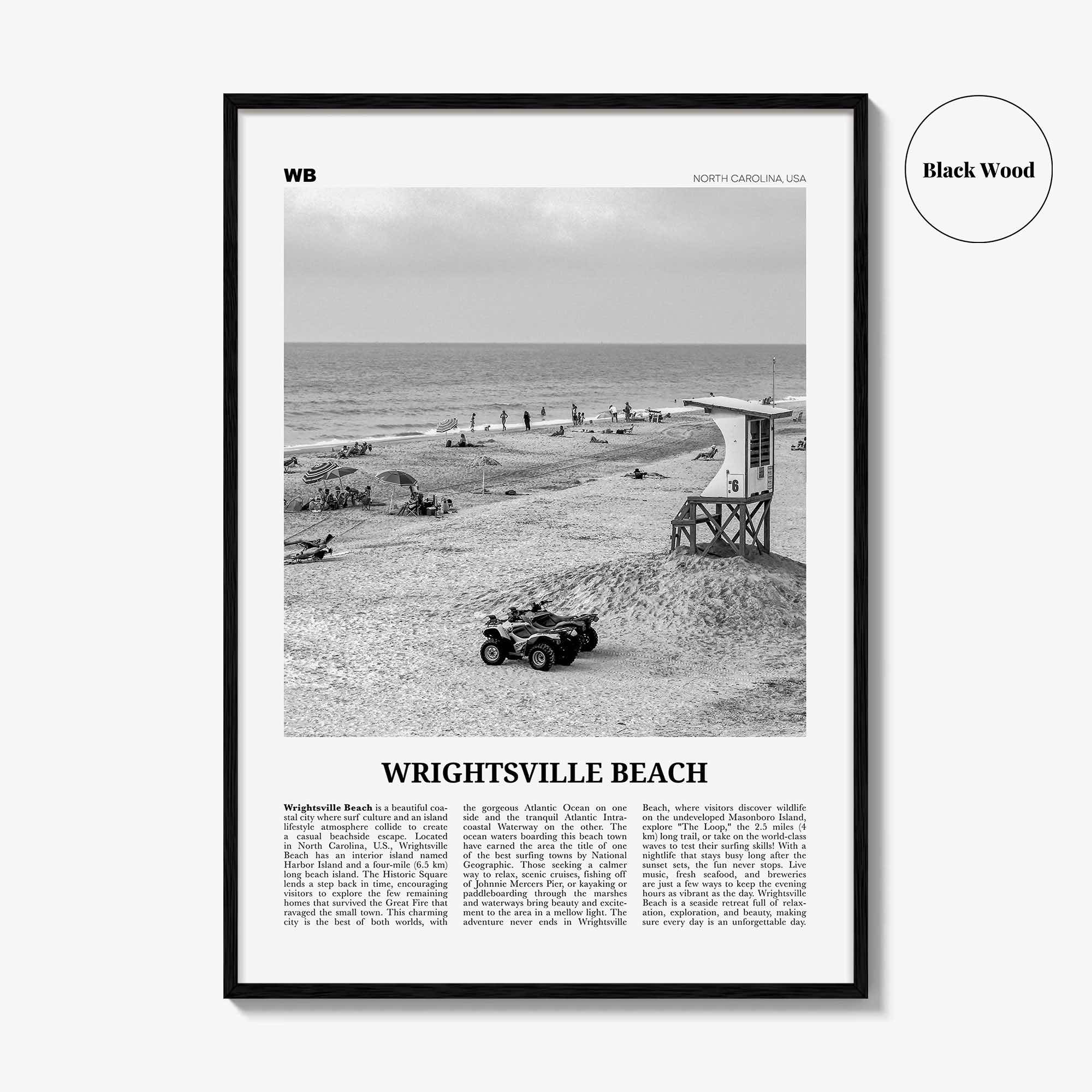 Wrightsville Beach Print Black and White No 2, Wrightsville Beach Wall Art, Wrightsville Beach Poster, Wrightsville, North Carolina USA