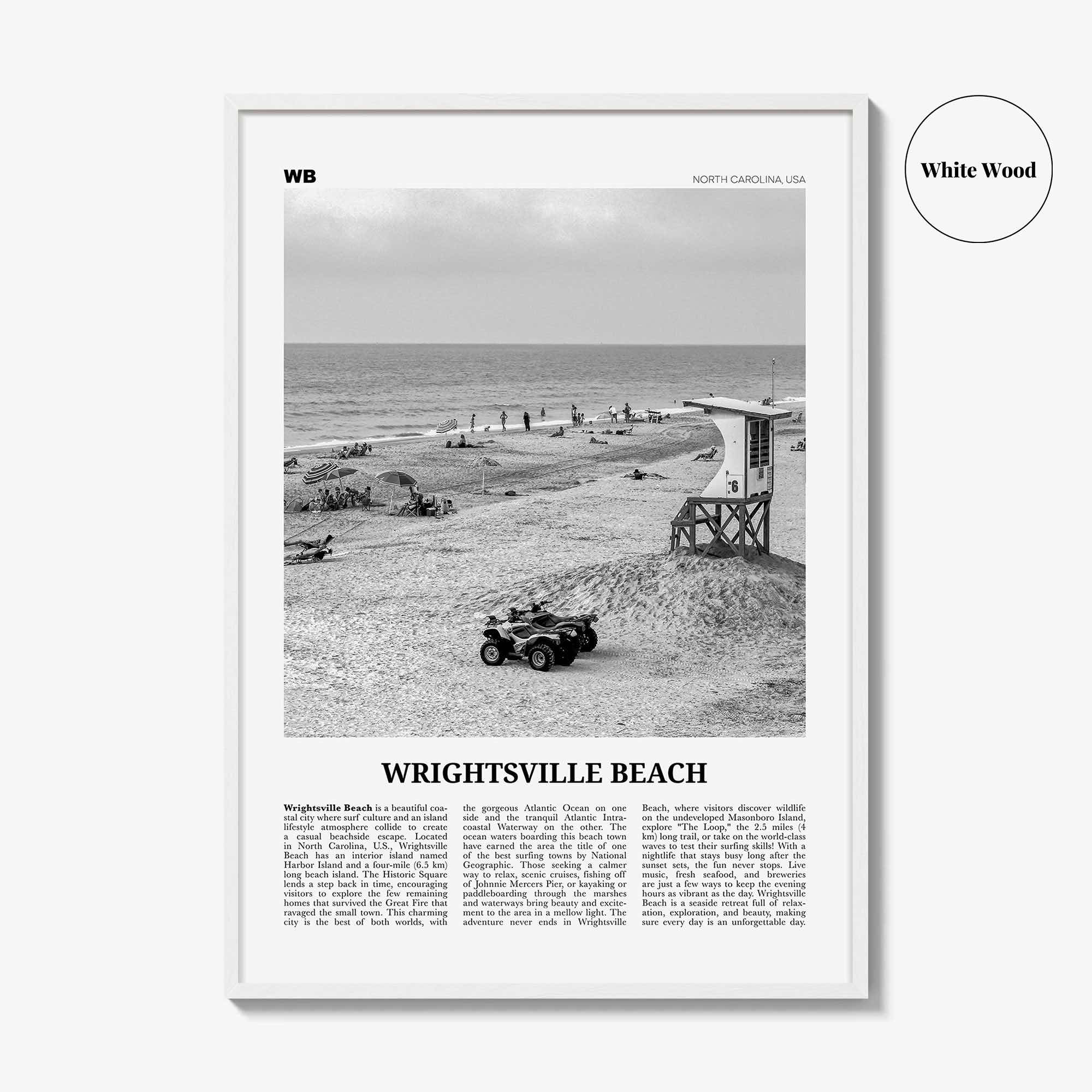Wrightsville Beach Print Black and White No 2, Wrightsville Beach Wall Art, Wrightsville Beach Poster, Wrightsville, North Carolina USA