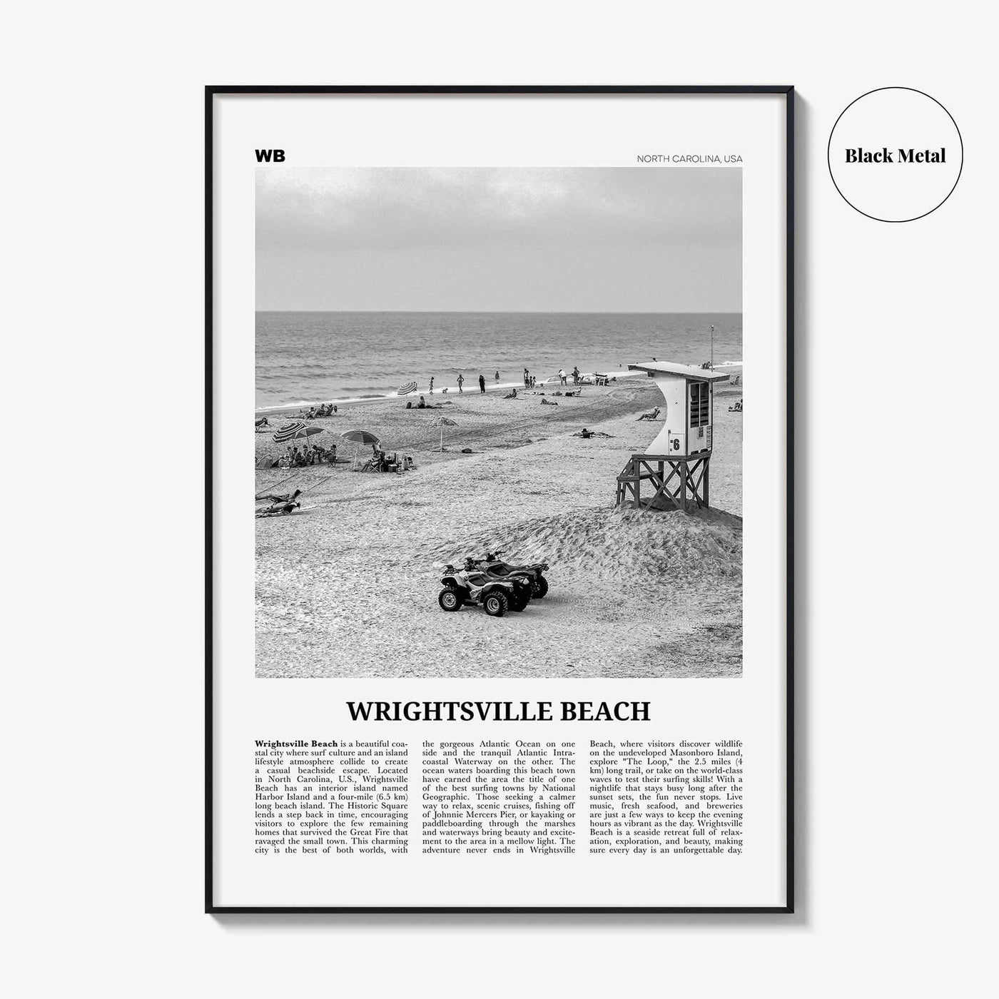 Wrightsville Beach Print Black and White No 2, Wrightsville Beach Wall Art, Wrightsville Beach Poster, Wrightsville, North Carolina USA