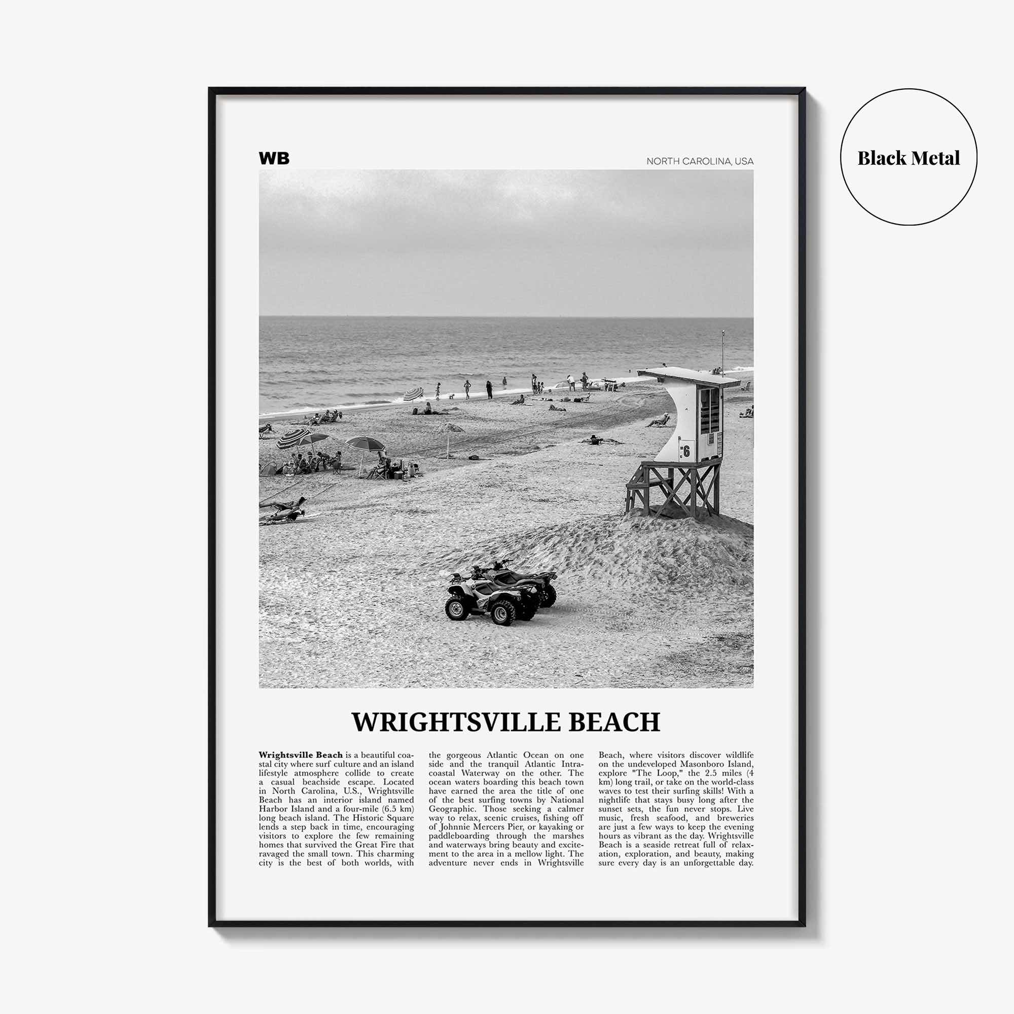 Wrightsville Beach Print Black and White No 2, Wrightsville Beach Wall Art, Wrightsville Beach Poster, Wrightsville, North Carolina USA