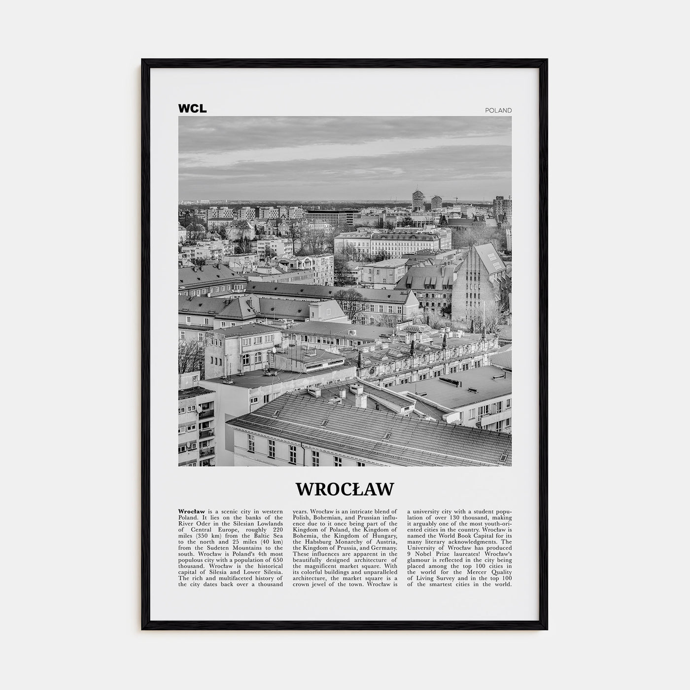 Wrocław Travel B&W Poster