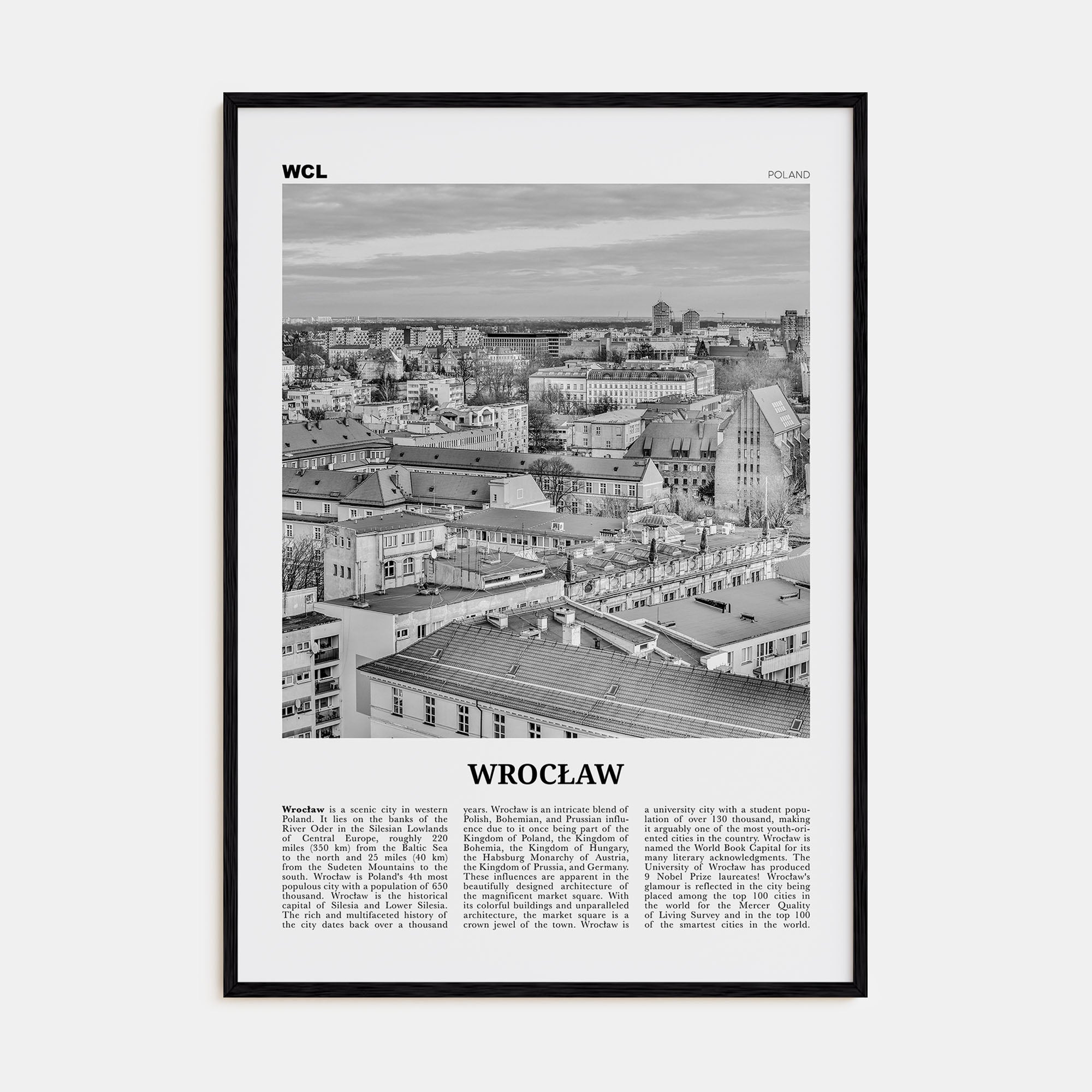 Wrocław Travel B&W Poster