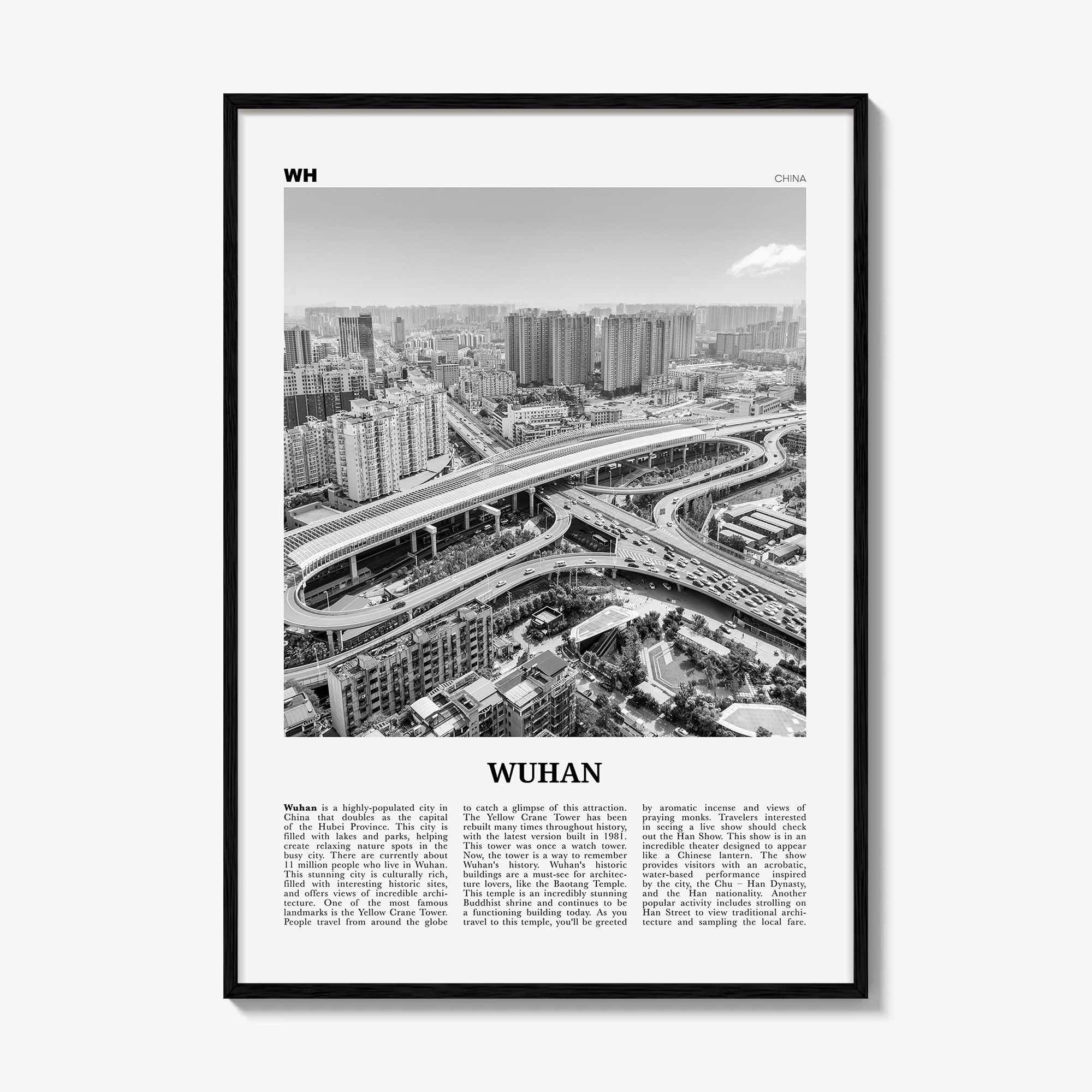 Wuhan Print Black and White, Wuhan Wall Art, Wuhan Poster, Wuhan Photo, Wuhan Wall Décor, Wuhan Map, China