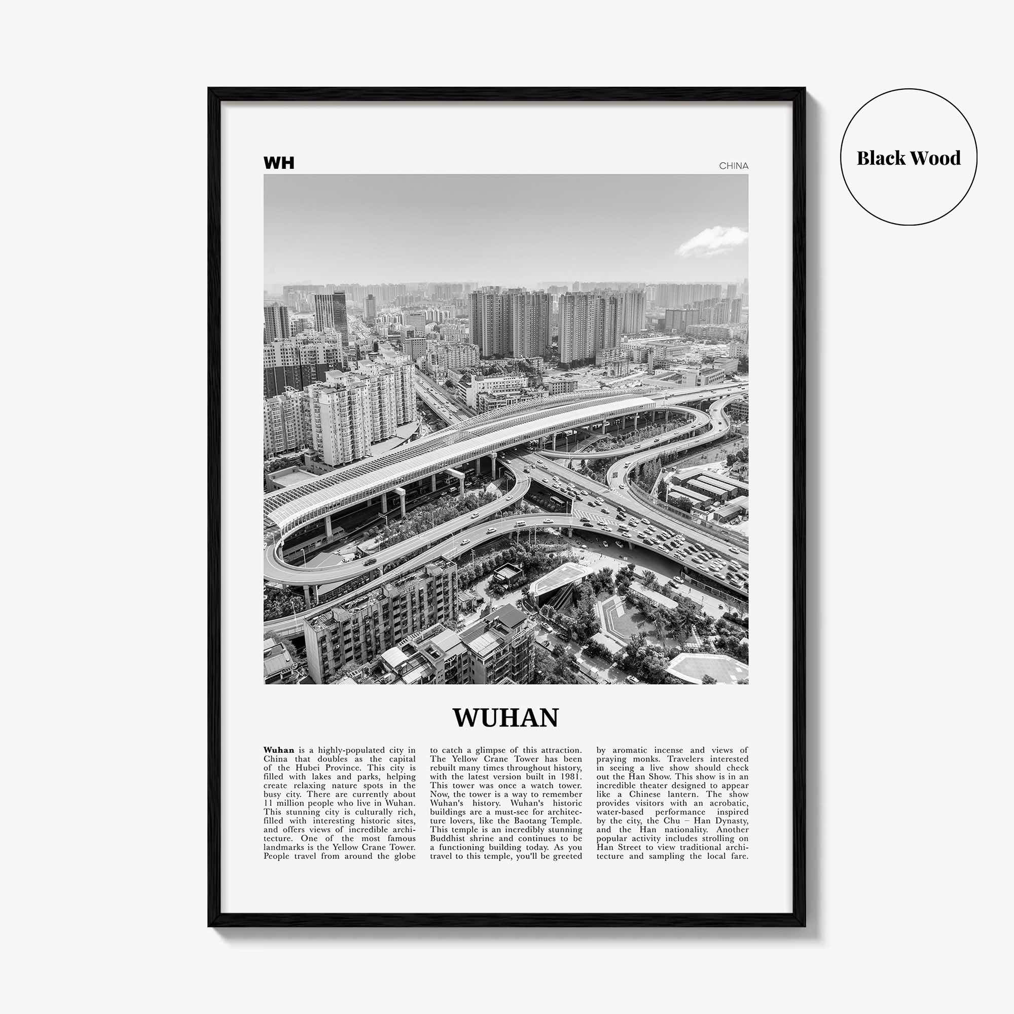 Wuhan Print Black and White, Wuhan Wall Art, Wuhan Poster, Wuhan Photo, Wuhan Wall Décor, Wuhan Map, China