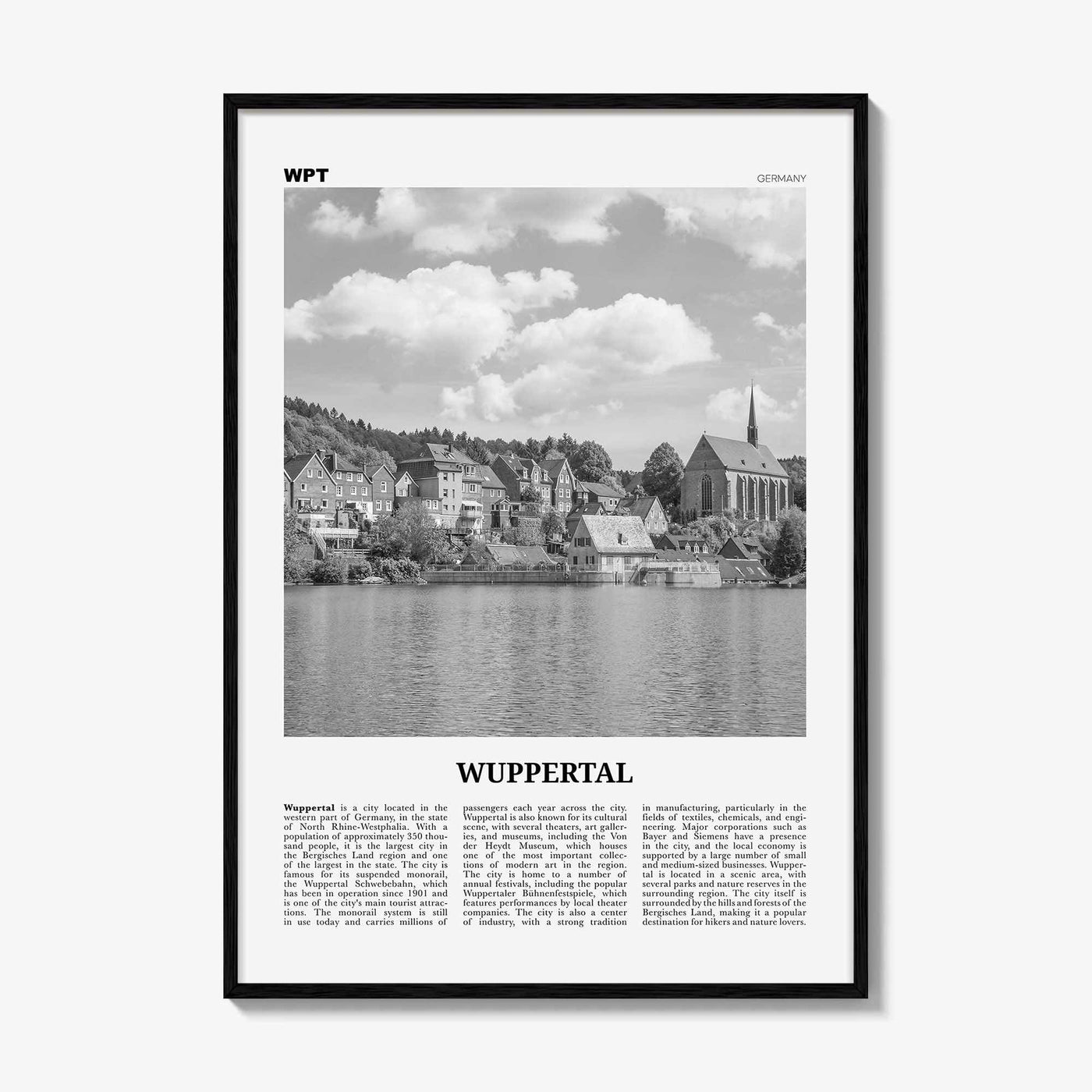 Wuppertal Print Black and White, Wuppertal Wall Art, Wuppertal Poster, Wuppertal Photo, Wuppertal Wall Décor, Wuppertal Map,