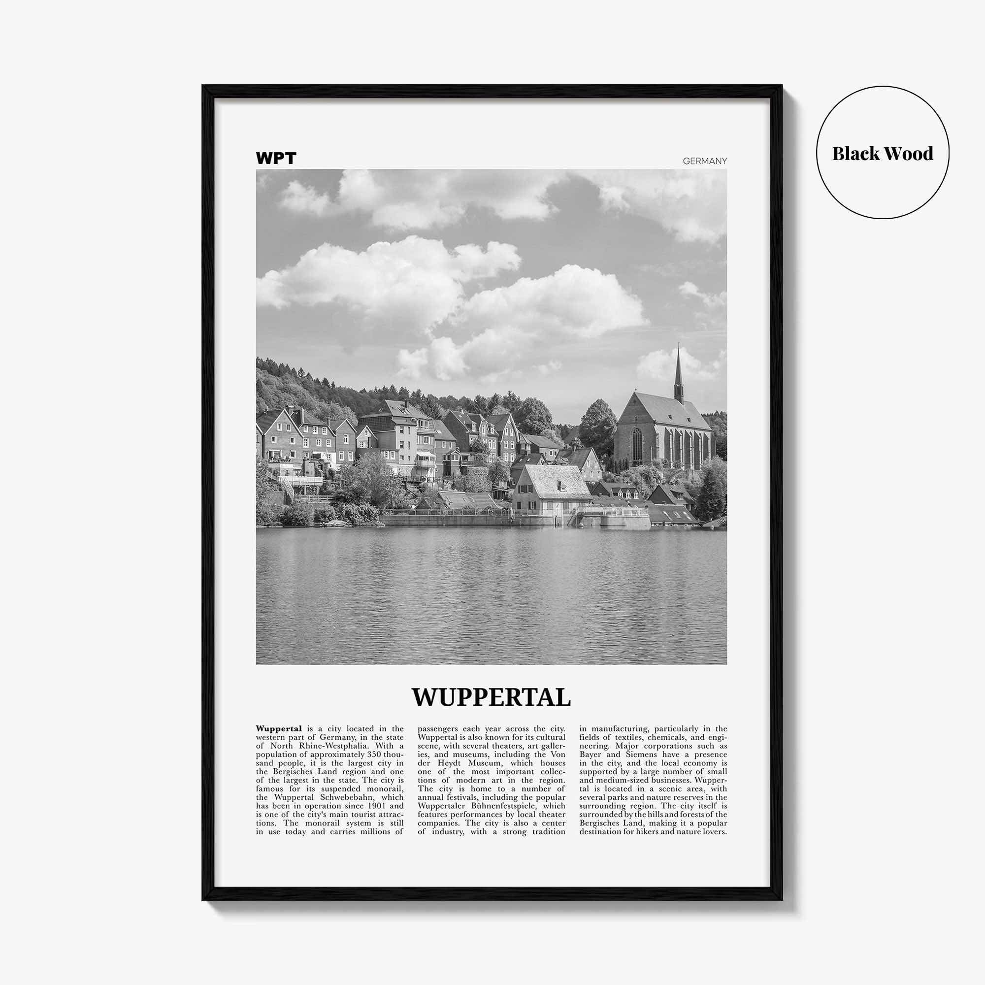 Wuppertal Print Black and White, Wuppertal Wall Art, Wuppertal Poster, Wuppertal Photo, Wuppertal Wall Décor, Wuppertal Map,