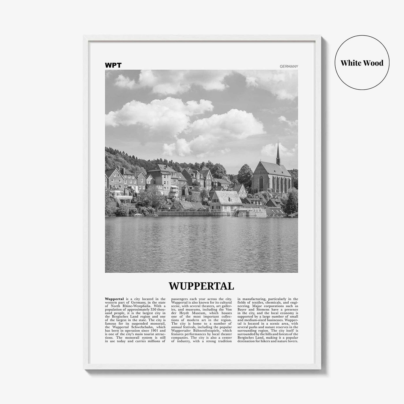 Wuppertal Print Black and White, Wuppertal Wall Art, Wuppertal Poster, Wuppertal Photo, Wuppertal Wall Décor, Wuppertal Map,