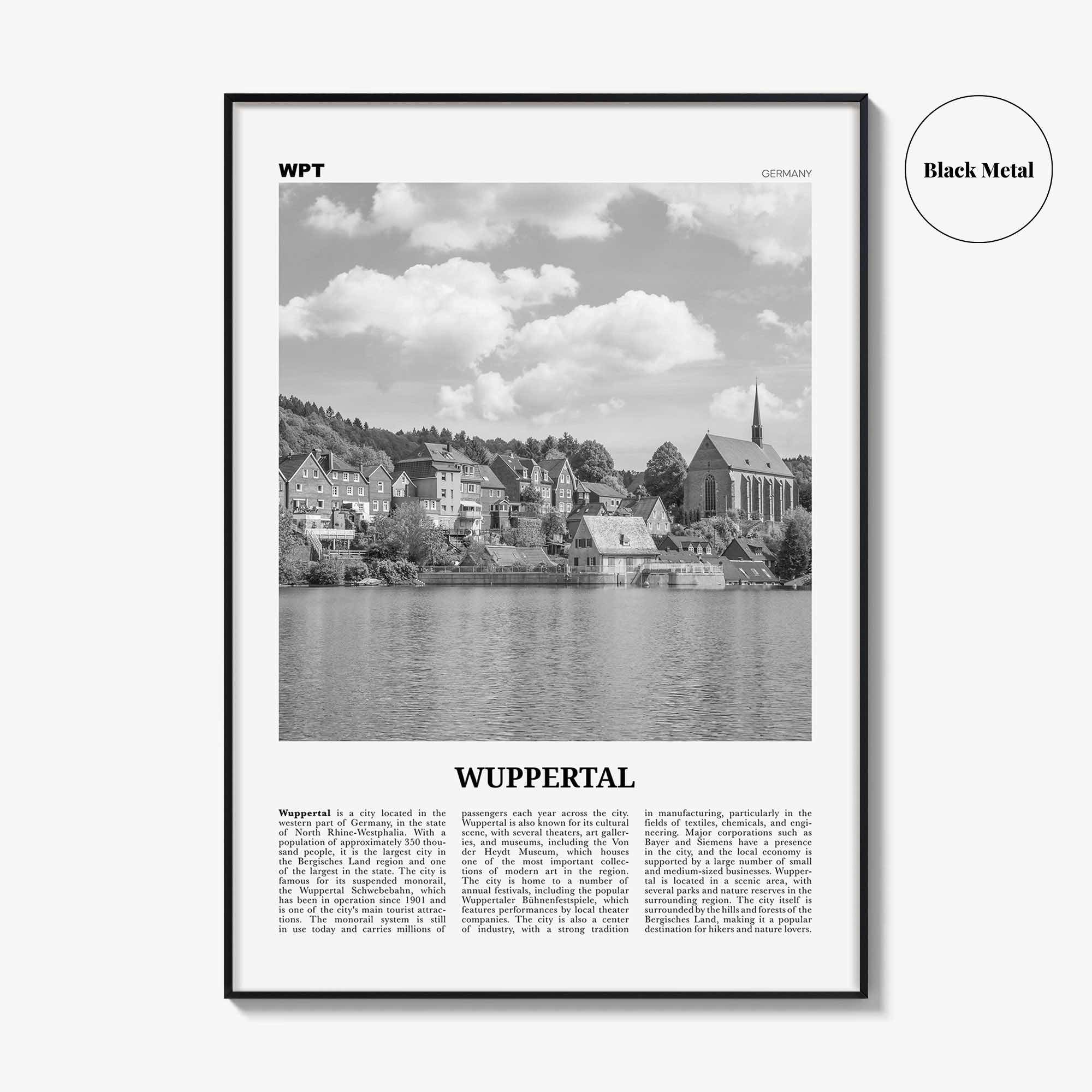 Wuppertal Print Black and White, Wuppertal Wall Art, Wuppertal Poster, Wuppertal Photo, Wuppertal Wall Décor, Wuppertal Map,