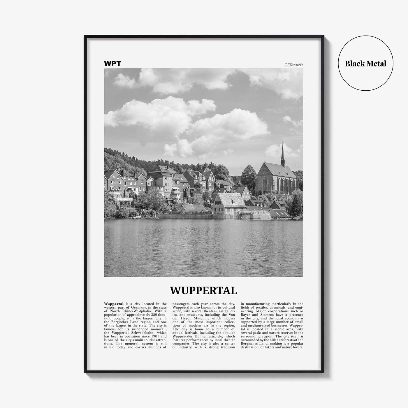 Wuppertal Print Black and White, Wuppertal Wall Art, Wuppertal Poster, Wuppertal Photo, Wuppertal Wall Décor, Wuppertal Map,