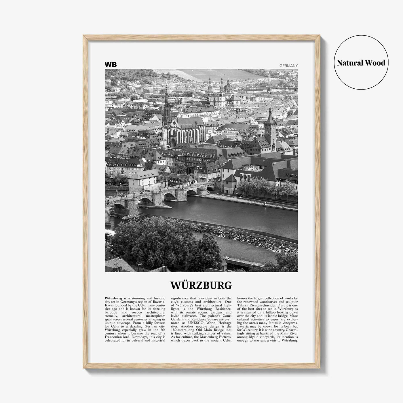 Wurzburg Print Black and White No 1, Würzburg Wall Art, Würzburg Poster, Würzburg Photo, Würzburg Map, Würzburg Wall Decor, Germany