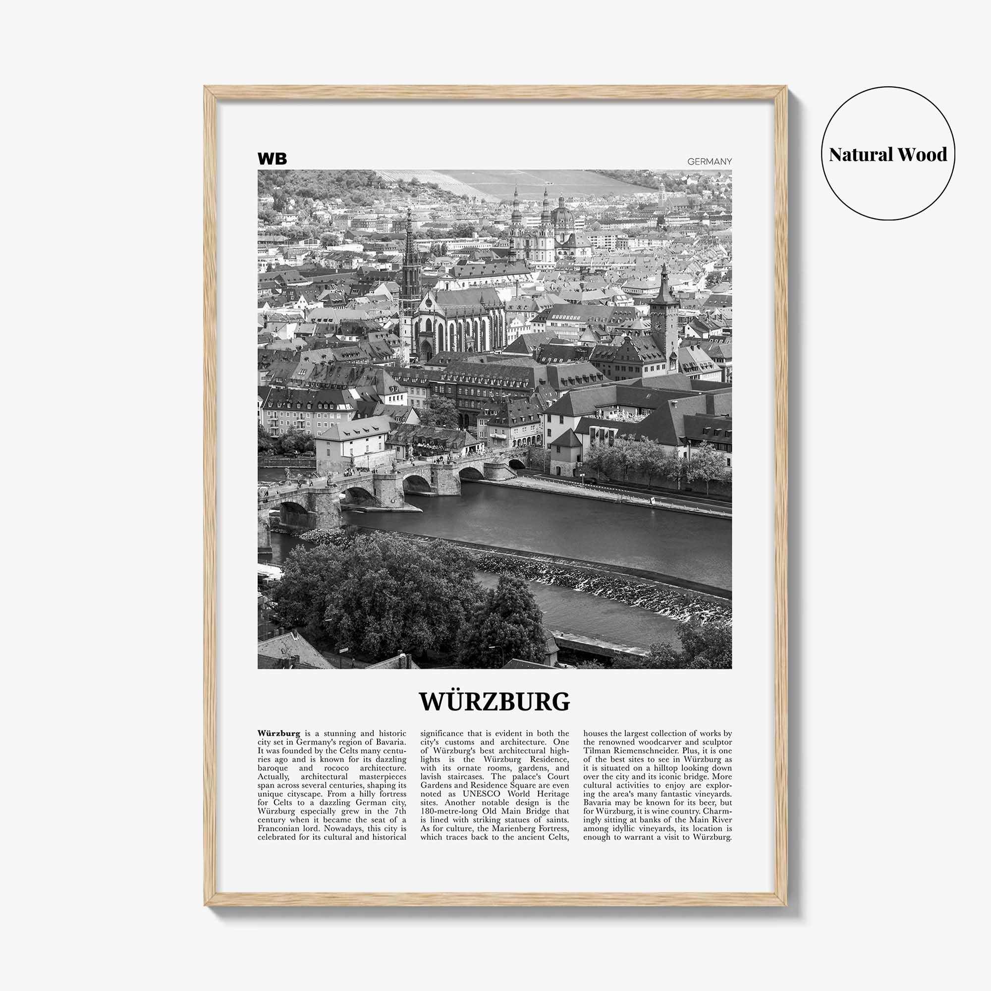 Wurzburg Print Black and White No 1, Würzburg Wall Art, Würzburg Poster, Würzburg Photo, Würzburg Map, Würzburg Wall Decor, Germany