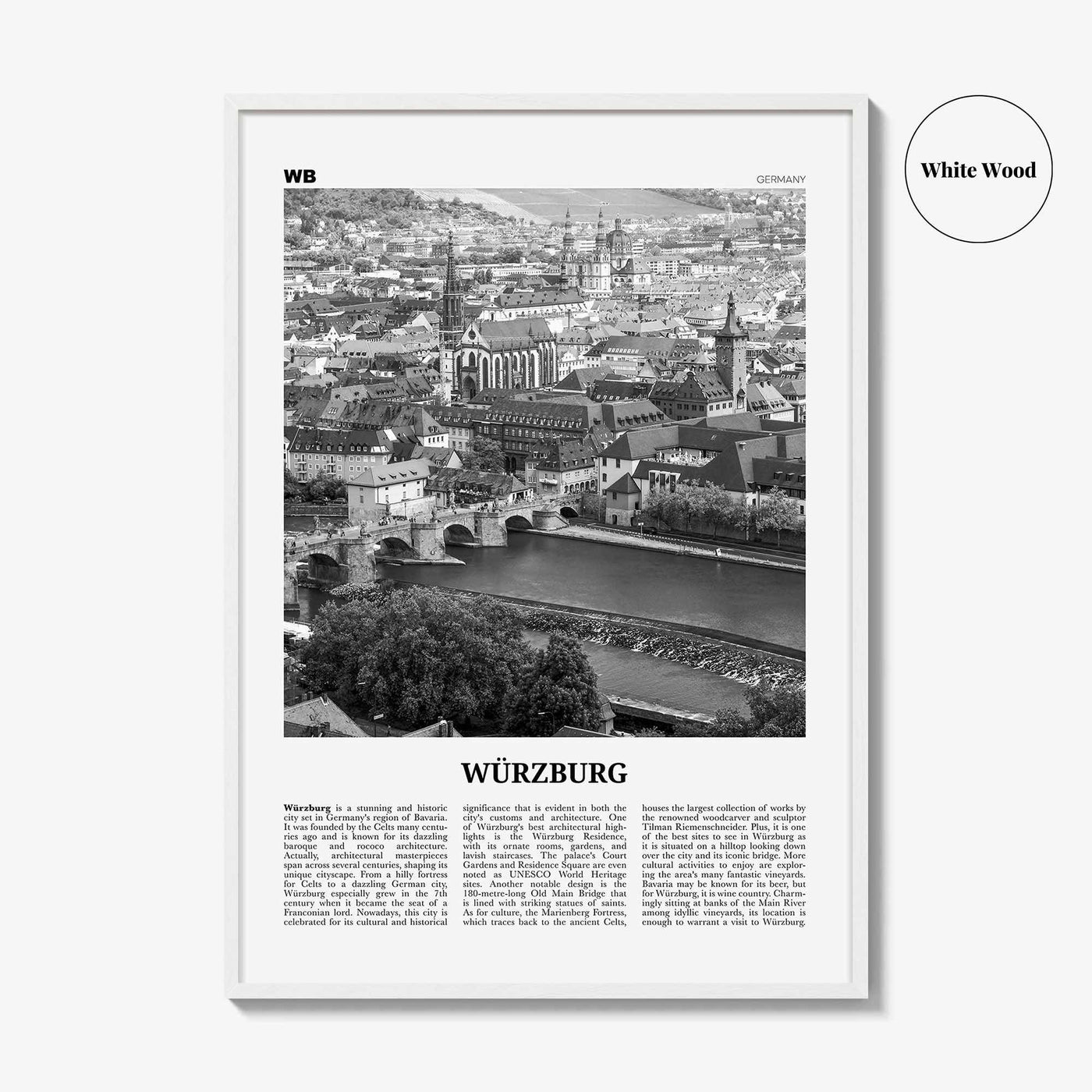 Wurzburg Print Black and White No 1, Würzburg Wall Art, Würzburg Poster, Würzburg Photo, Würzburg Map, Würzburg Wall Decor, Germany