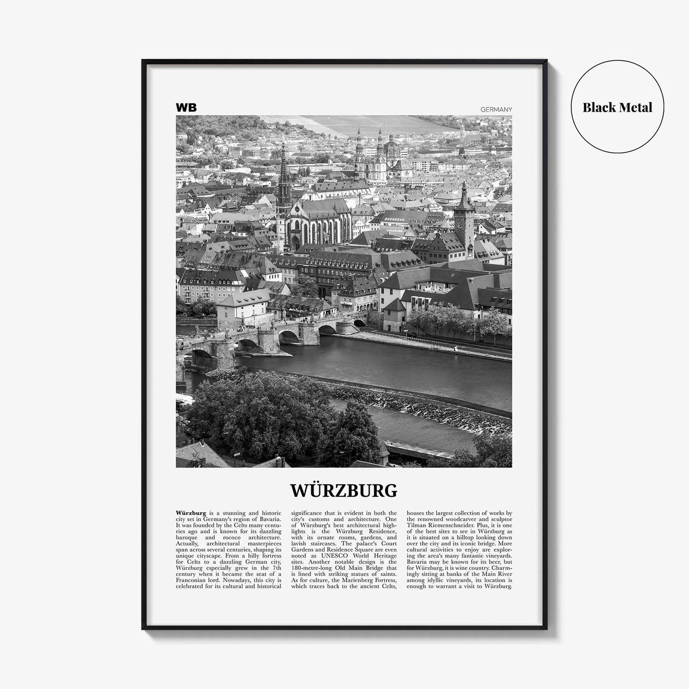 Wurzburg Print Black and White No 1, Würzburg Wall Art, Würzburg Poster, Würzburg Photo, Würzburg Map, Würzburg Wall Decor, Germany
