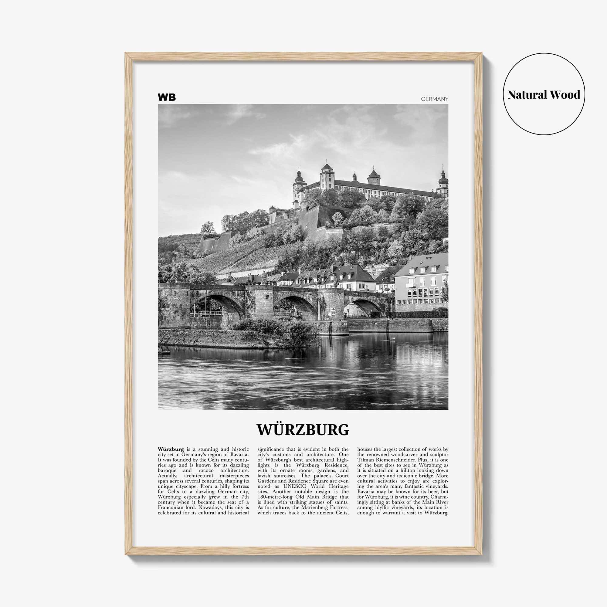 Wurzburg Print Black and White No 2, Würzburg Wall Art, Würzburg Poster, Würzburg Photo, Würzburg Map, Würzburg Wall Decor, Germany