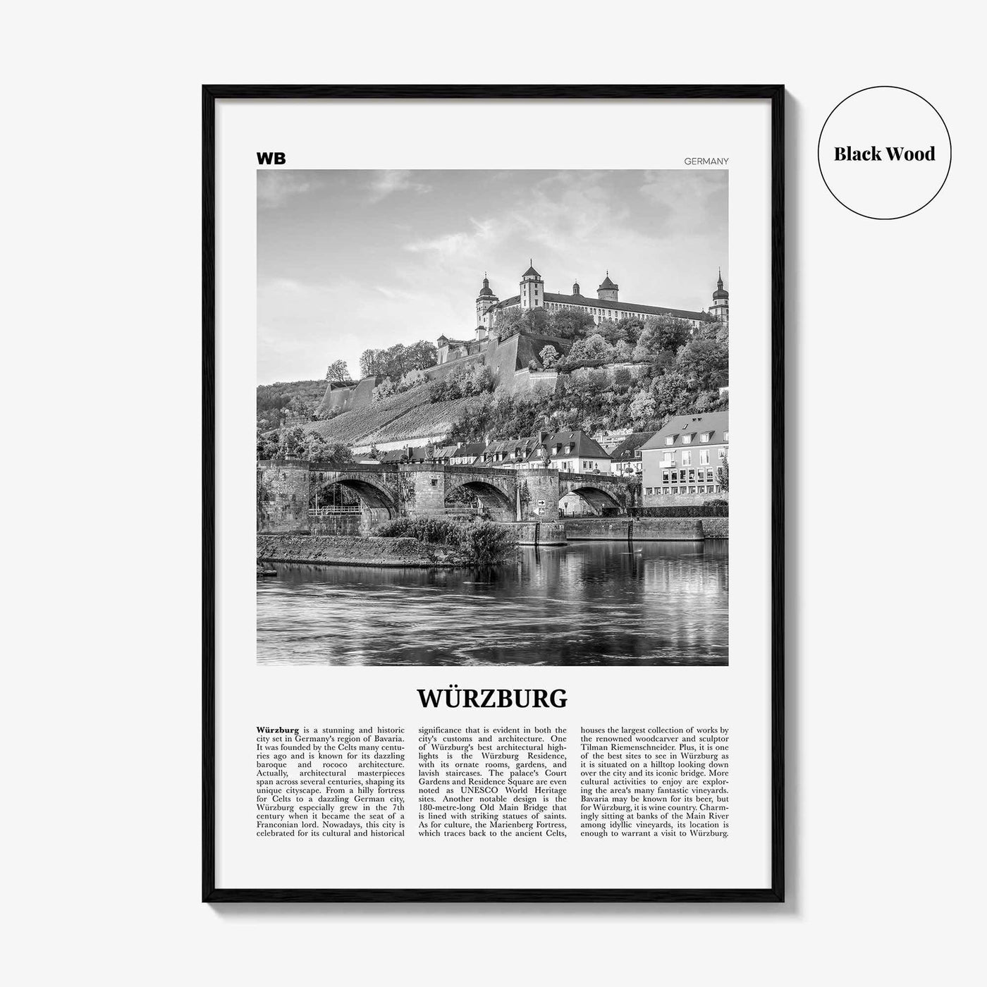 Wurzburg Print Black and White No 2, Würzburg Wall Art, Würzburg Poster, Würzburg Photo, Würzburg Map, Würzburg Wall Decor, Germany