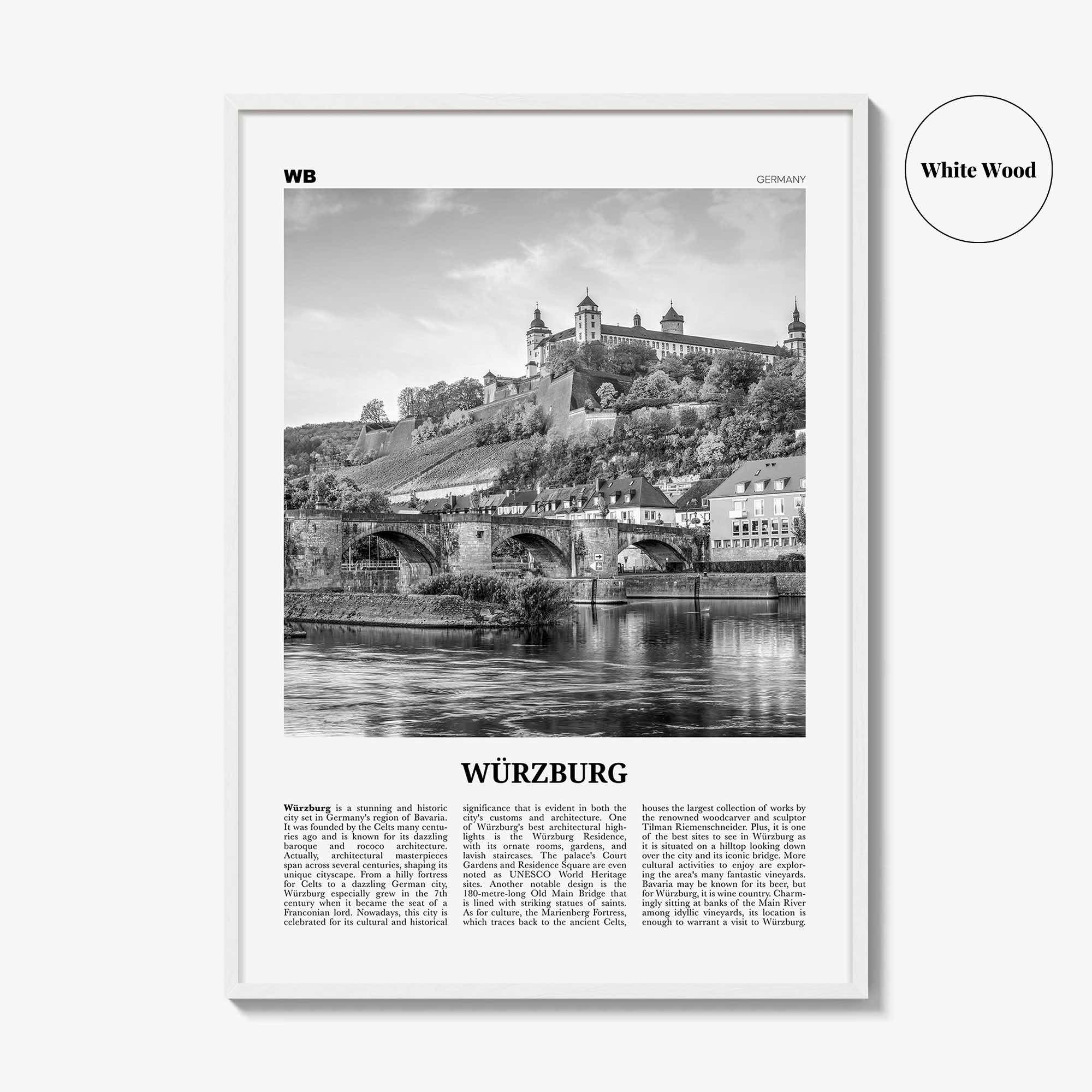 Wurzburg Print Black and White No 2, Würzburg Wall Art, Würzburg Poster, Würzburg Photo, Würzburg Map, Würzburg Wall Decor, Germany