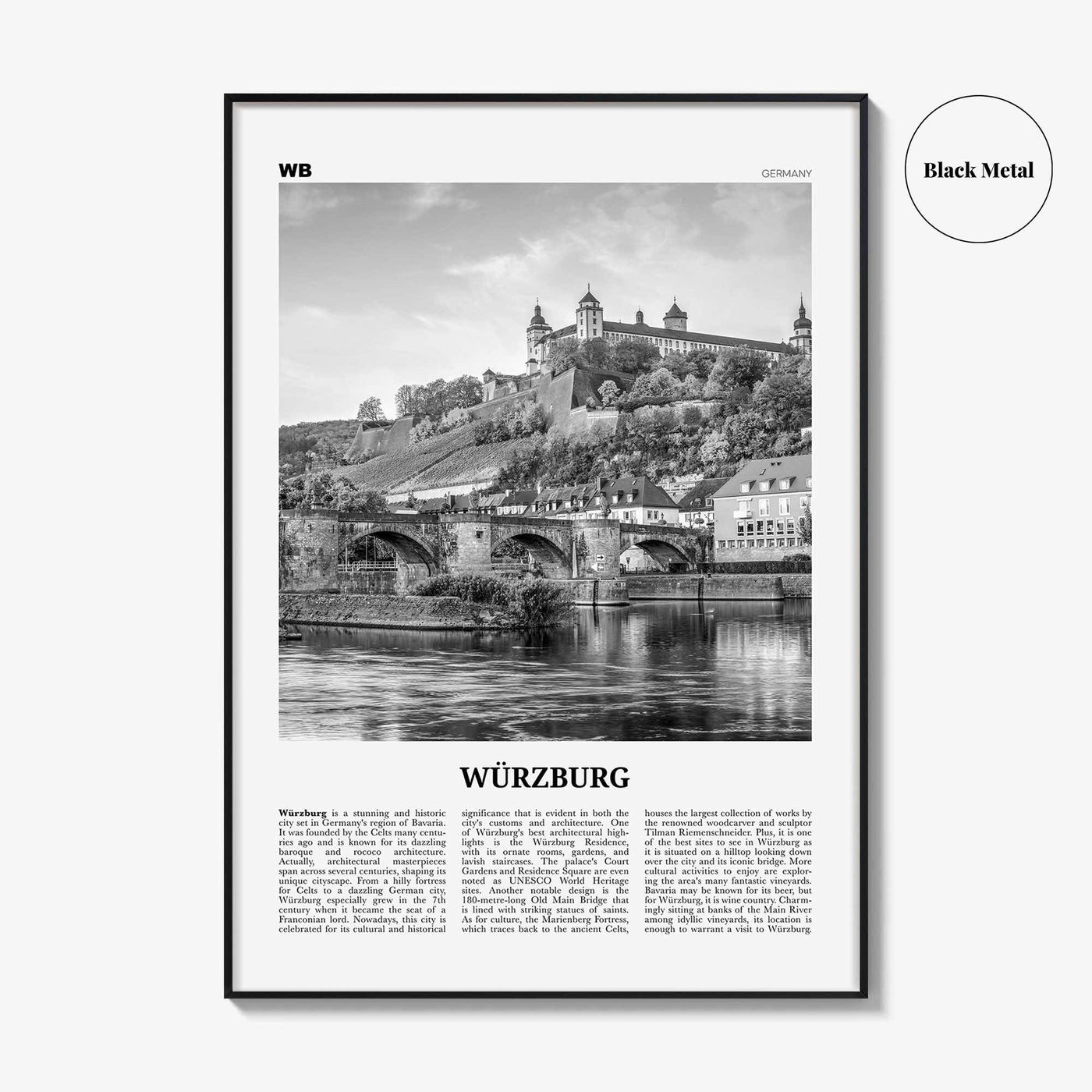 Wurzburg Print Black and White No 2, Würzburg Wall Art, Würzburg Poster, Würzburg Photo, Würzburg Map, Würzburg Wall Decor, Germany