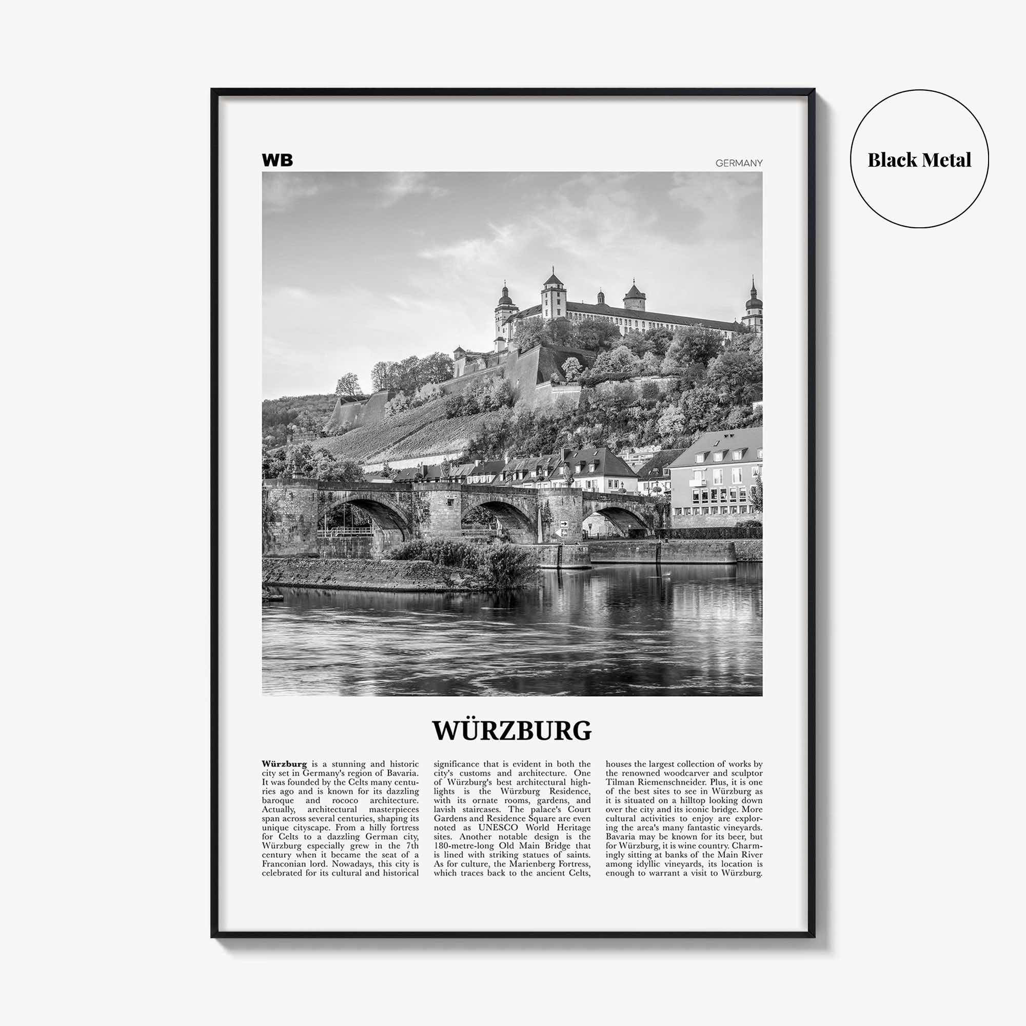 Wurzburg Print Black and White No 2, Würzburg Wall Art, Würzburg Poster, Würzburg Photo, Würzburg Map, Würzburg Wall Decor, Germany