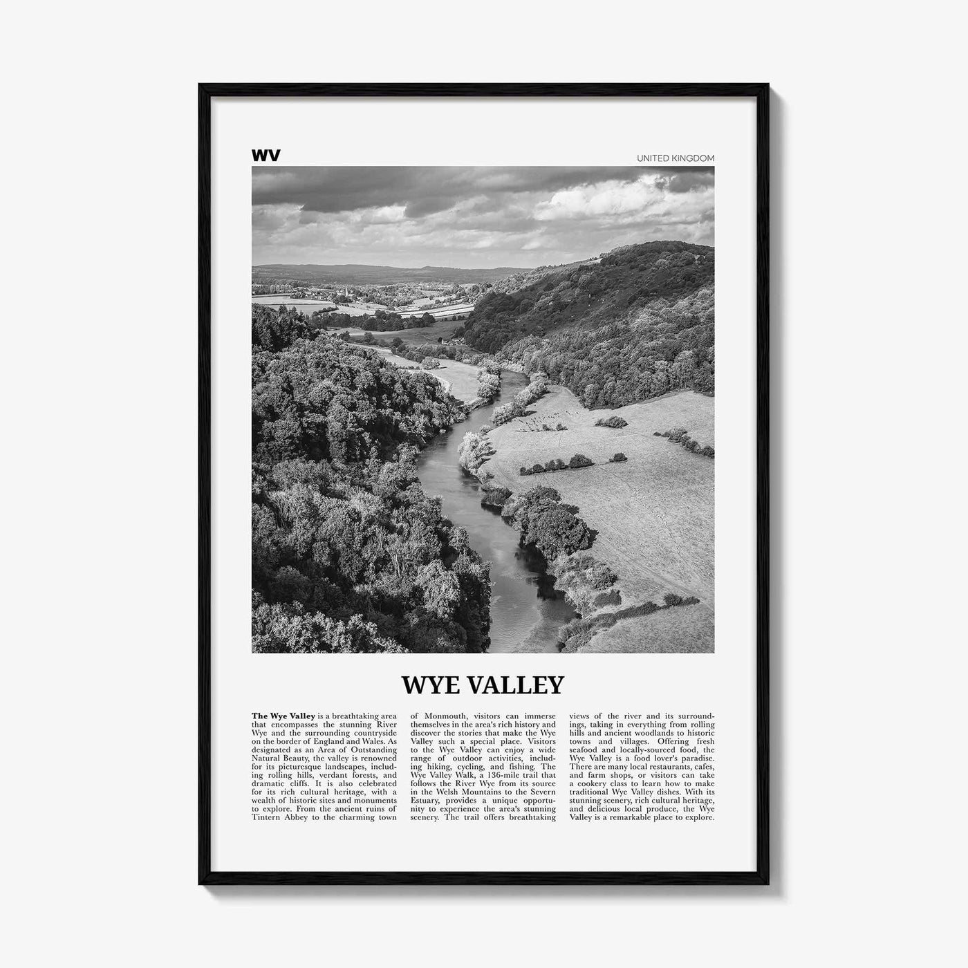 Wye Valley Print Black and White, Wye Valley Wall Art, Wye Valley Poster, Wye Valley Photo, Wye Valley Wall Décor, Wye Valley Map,