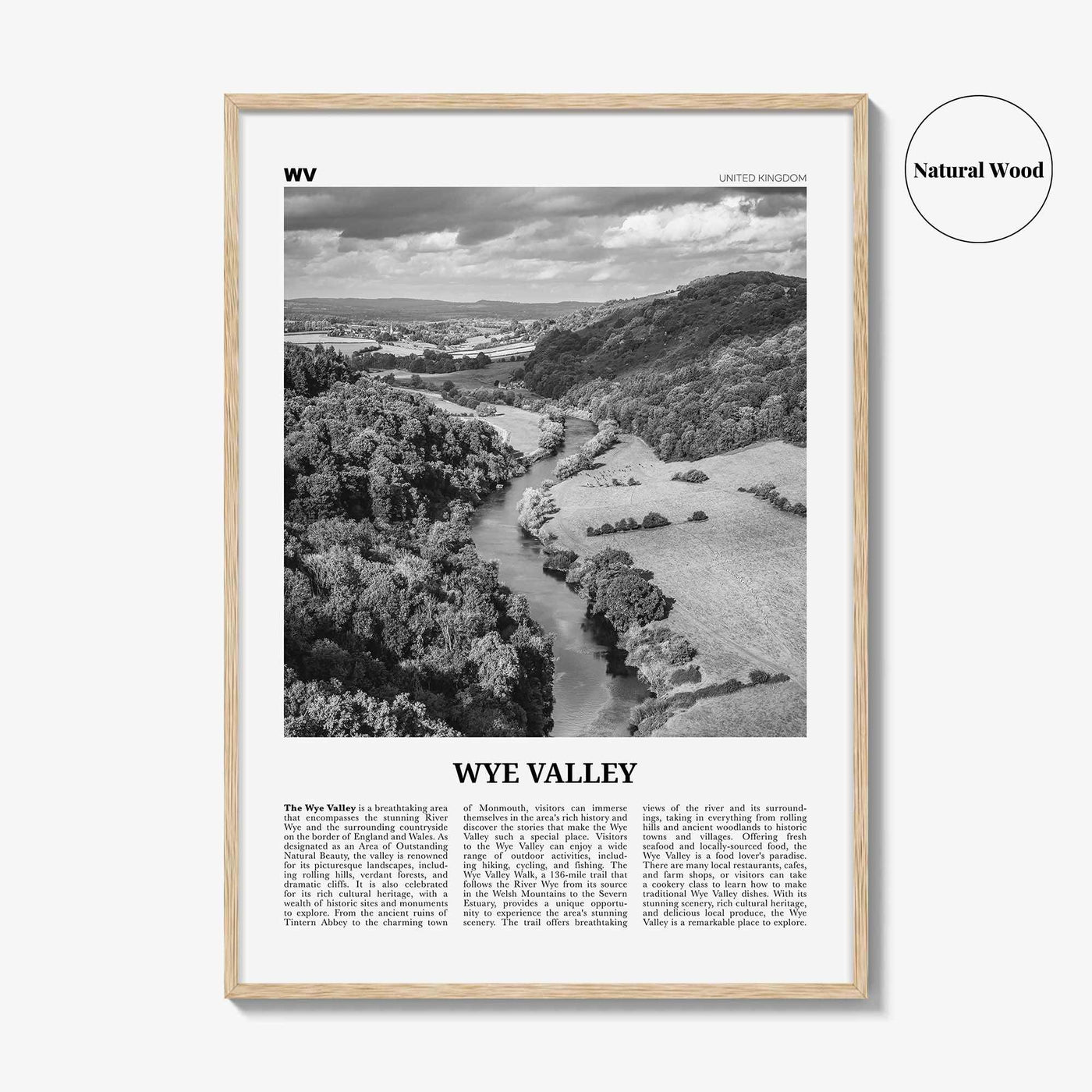 Wye Valley Print Black and White, Wye Valley Wall Art, Wye Valley Poster, Wye Valley Photo, Wye Valley Wall Décor, Wye Valley Map,