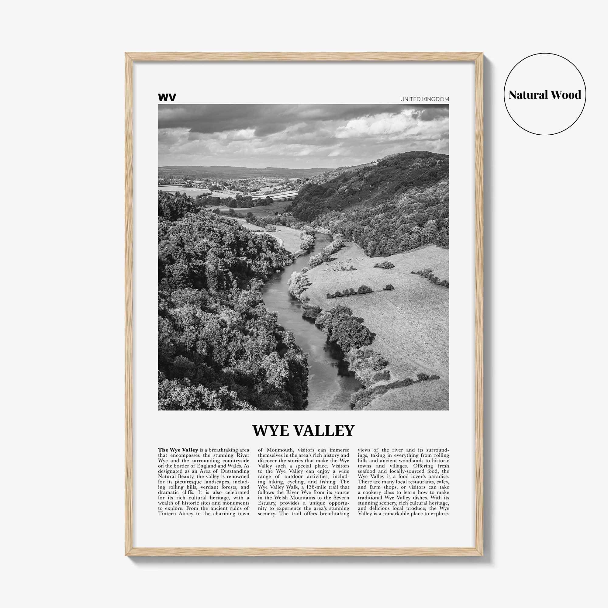 Wye Valley Print Black and White, Wye Valley Wall Art, Wye Valley Poster, Wye Valley Photo, Wye Valley Wall Décor, Wye Valley Map,
