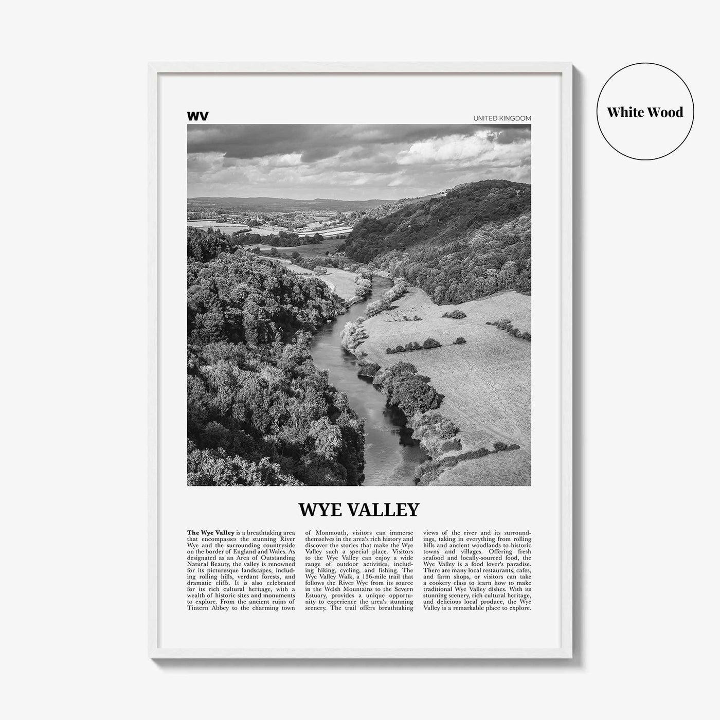 Wye Valley Print Black and White, Wye Valley Wall Art, Wye Valley Poster, Wye Valley Photo, Wye Valley Wall Décor, Wye Valley Map,