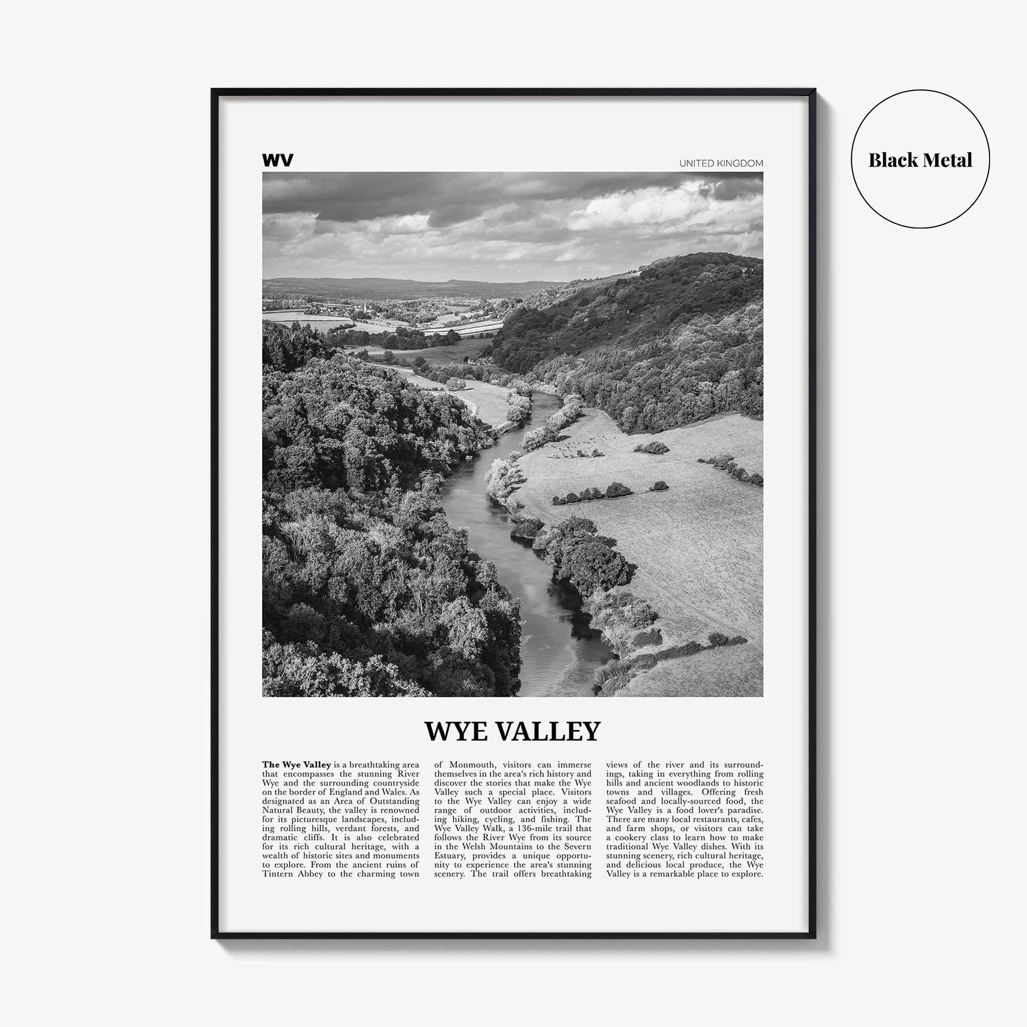 Wye Valley Print Black and White, Wye Valley Wall Art, Wye Valley Poster, Wye Valley Photo, Wye Valley Wall Décor, Wye Valley Map,