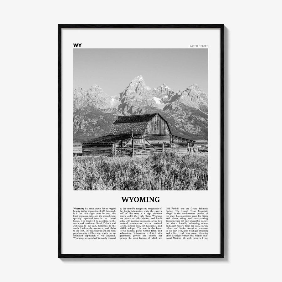 Wyoming Print Black and White No 1, Wyoming Wall Art, Wyoming Poster, Wyoming Photo, Wyoming Wall Decor, USA, United States