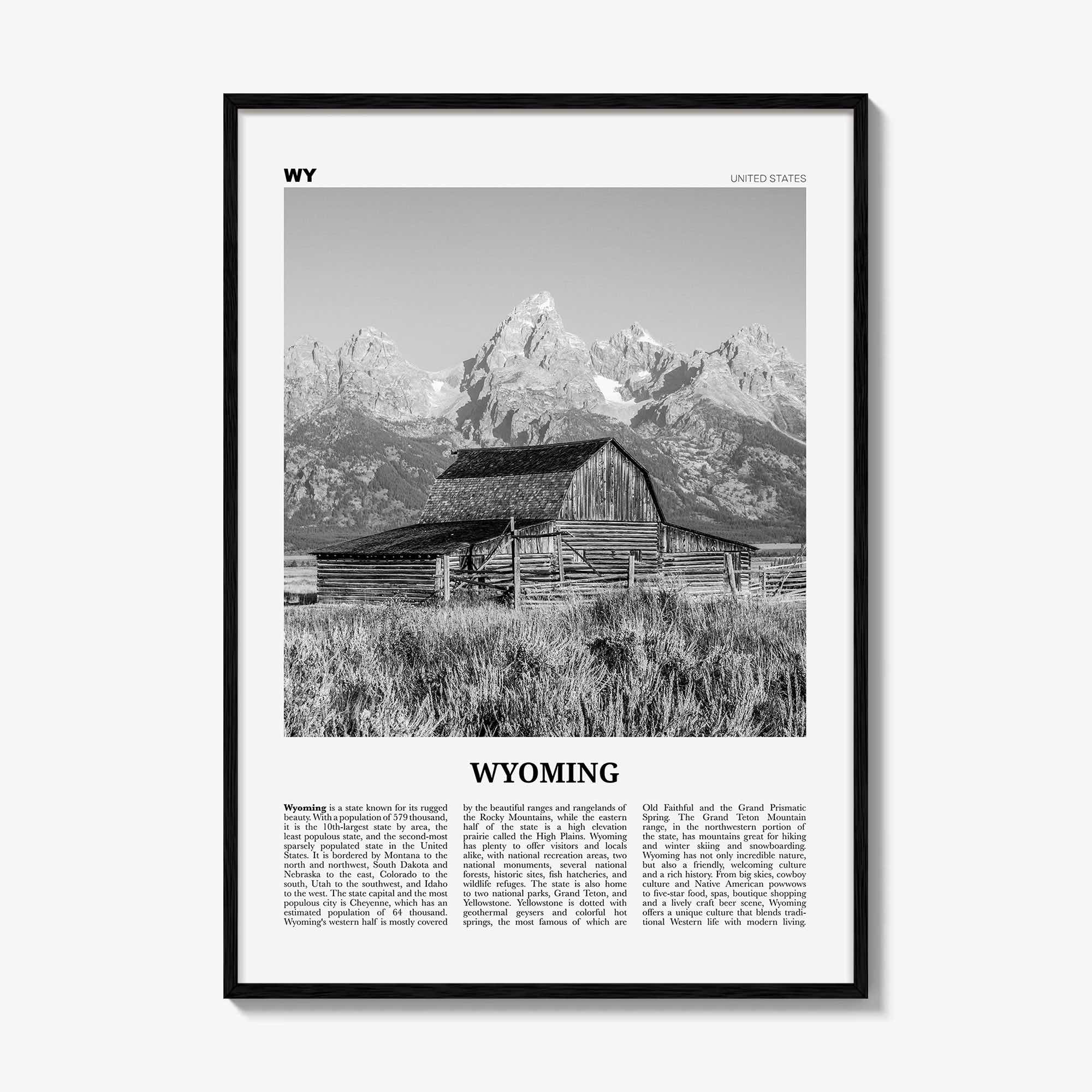 Wyoming Print Black and White No 1, Wyoming Wall Art, Wyoming Poster, Wyoming Photo, Wyoming Wall Decor, USA, United States