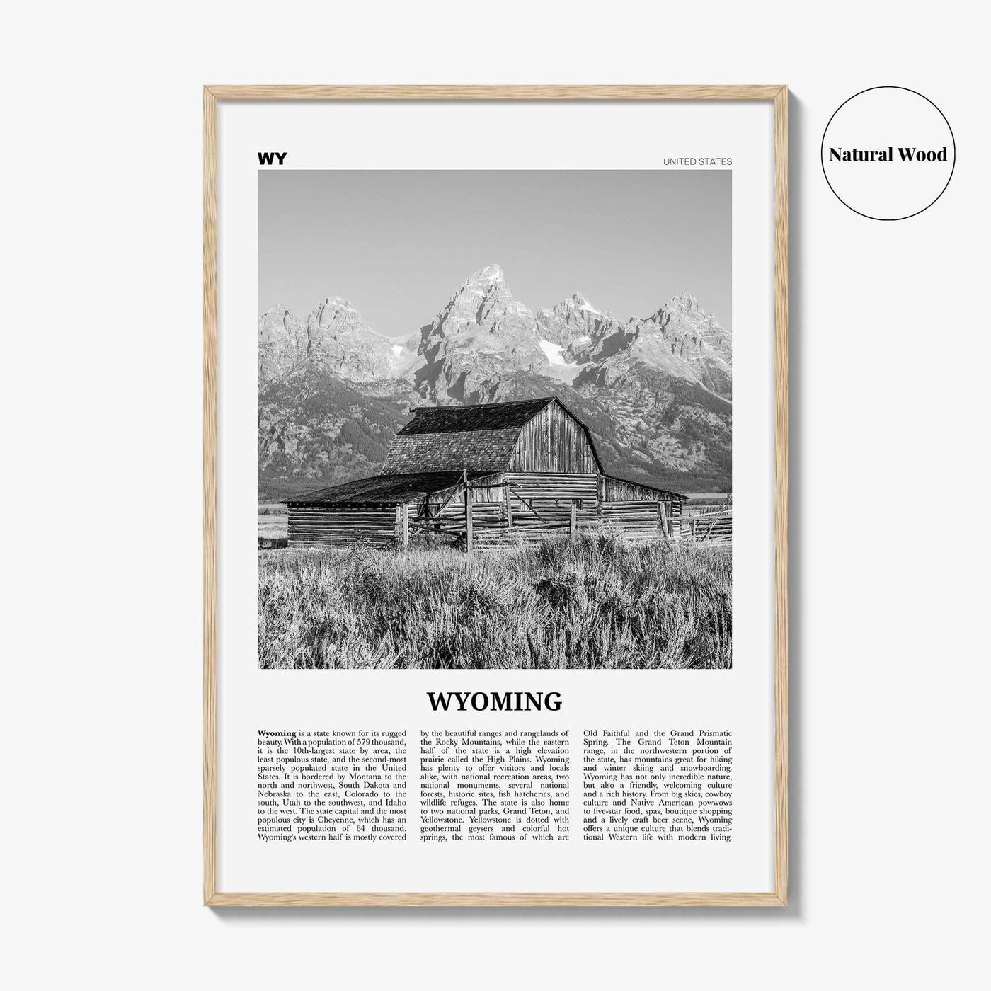 Wyoming Print Black and White No 1, Wyoming Wall Art, Wyoming Poster, Wyoming Photo, Wyoming Wall Decor, USA, United States