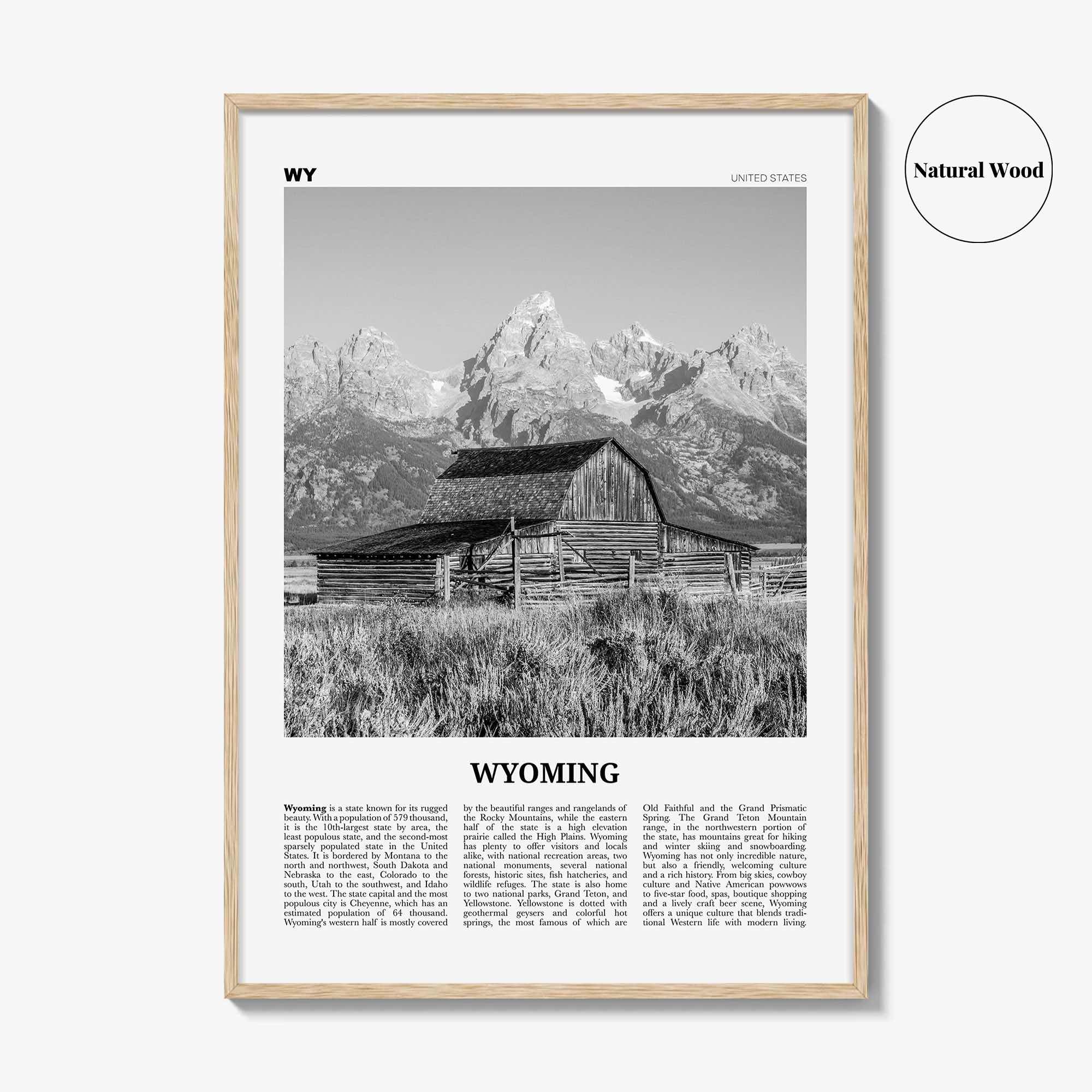 Wyoming Print Black and White No 1, Wyoming Wall Art, Wyoming Poster, Wyoming Photo, Wyoming Wall Decor, USA, United States