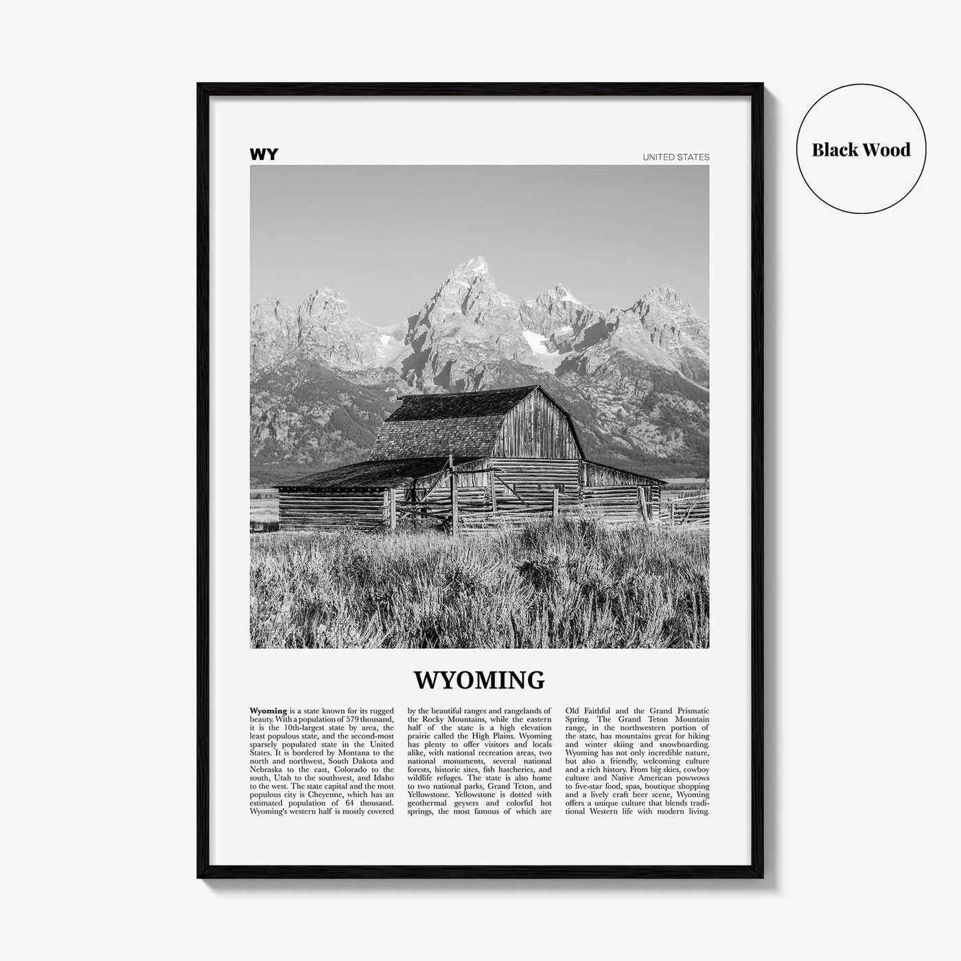 Wyoming Print Black and White No 1, Wyoming Wall Art, Wyoming Poster, Wyoming Photo, Wyoming Wall Decor, USA, United States