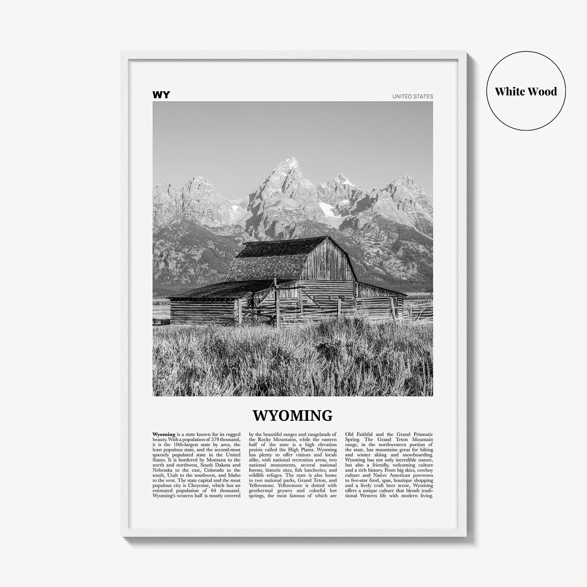 Wyoming Print Black and White No 1, Wyoming Wall Art, Wyoming Poster, Wyoming Photo, Wyoming Wall Decor, USA, United States