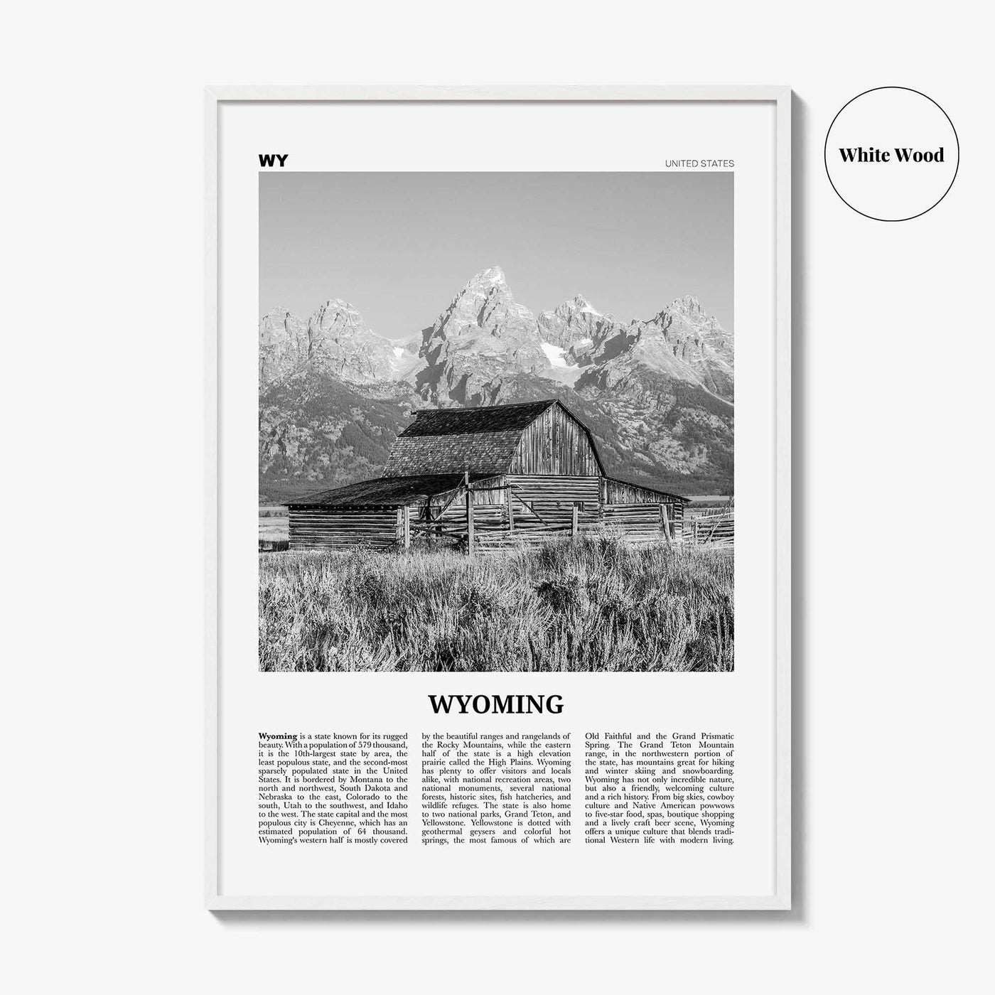 Wyoming Print Black and White No 1, Wyoming Wall Art, Wyoming Poster, Wyoming Photo, Wyoming Wall Decor, USA, United States