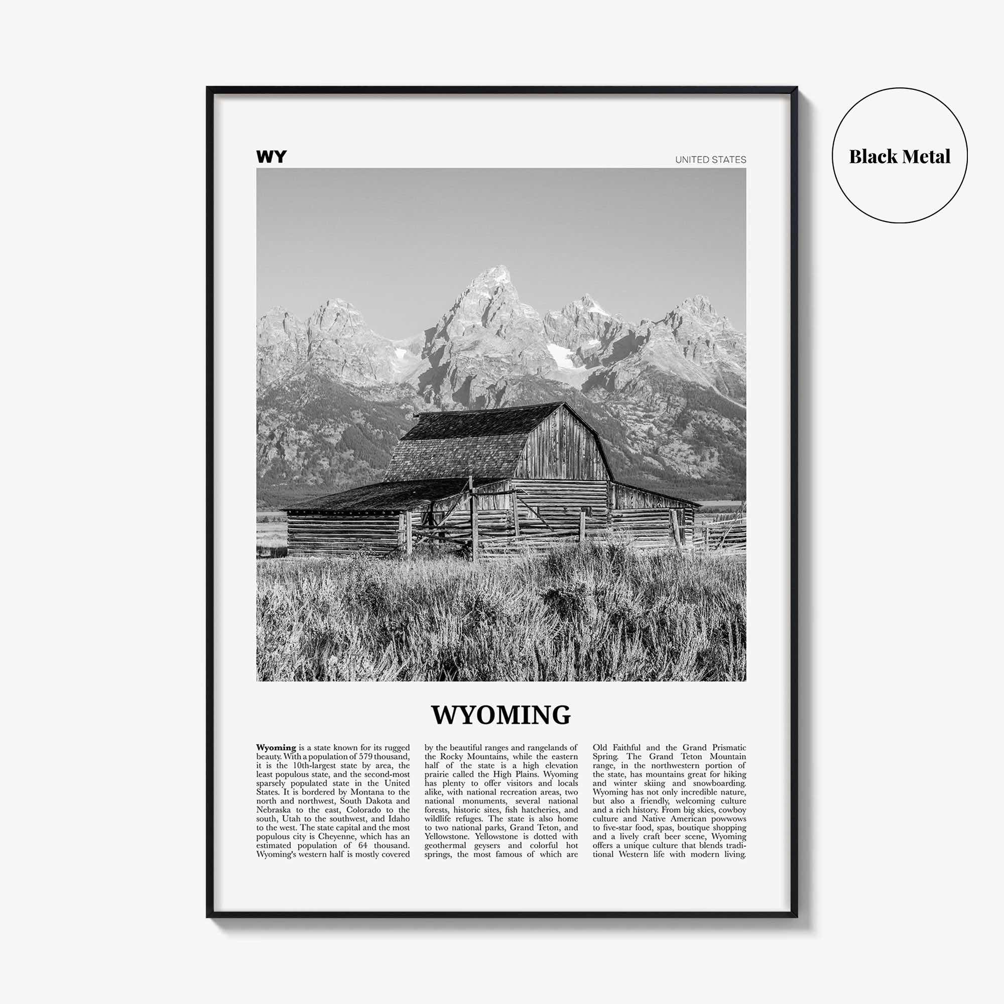 Wyoming Print Black and White No 1, Wyoming Wall Art, Wyoming Poster, Wyoming Photo, Wyoming Wall Decor, USA, United States