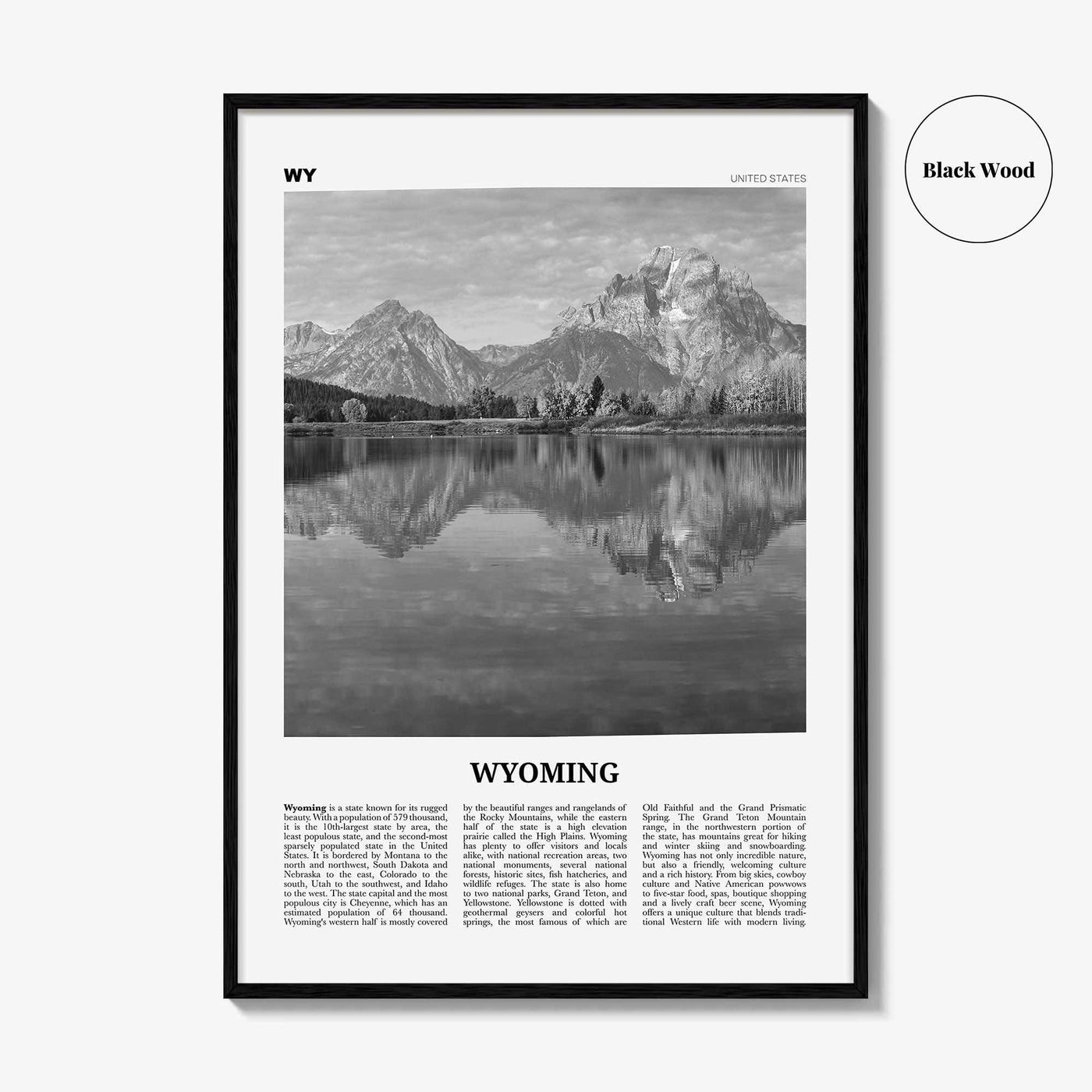 Wyoming Print Black and White No 2, Wyoming Wall Art, Wyoming Poster, Wyoming Photo, Wyoming Wall Décor, Wyoming Map, United States
