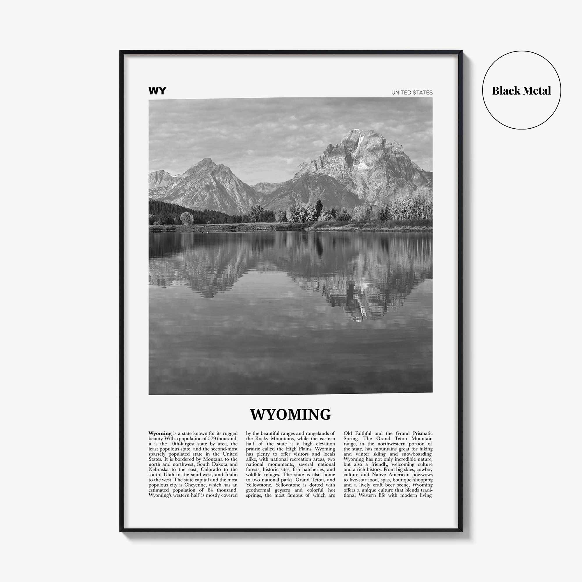 Wyoming Print Black and White No 2, Wyoming Wall Art, Wyoming Poster, Wyoming Photo, Wyoming Wall Décor, Wyoming Map, United States