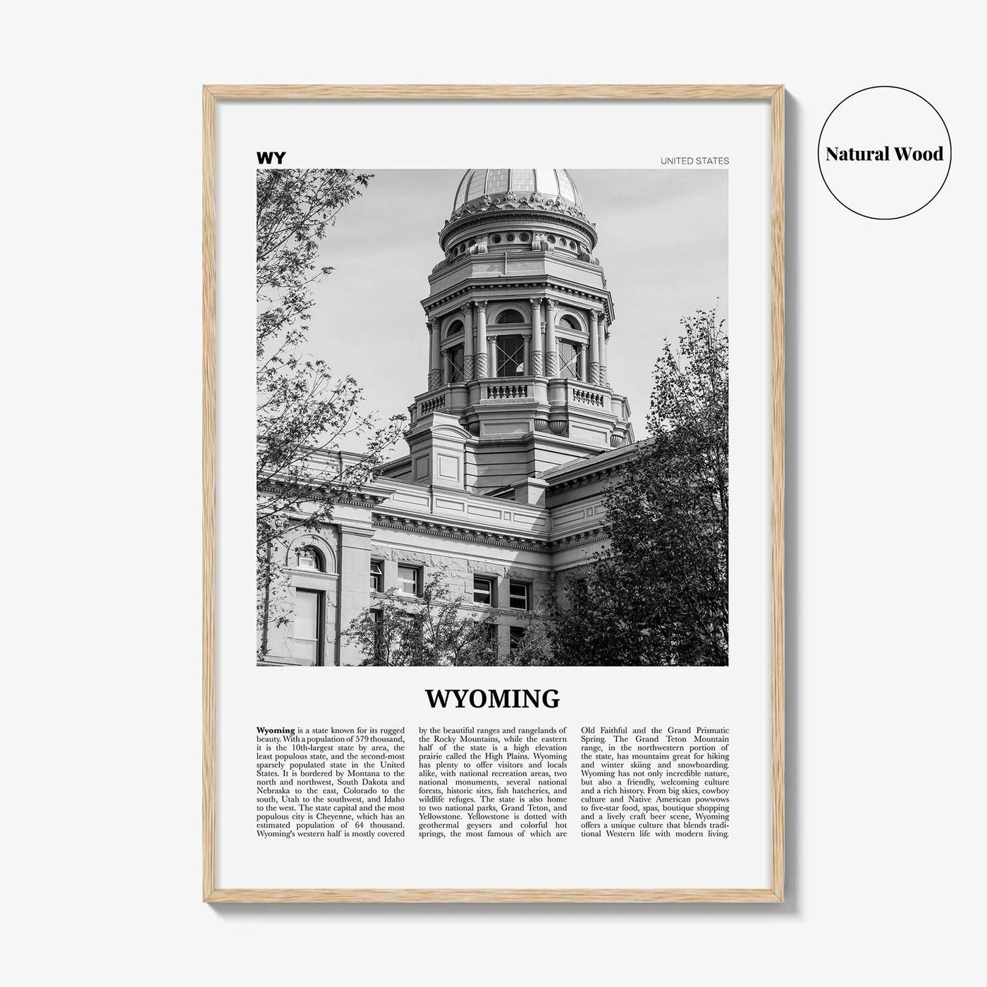 Wyoming Print Black and White No 3, Wyoming Wall Art, Wyoming Poster, Wyoming Photo, Wyoming Wall Décor, Wyoming Map, United States